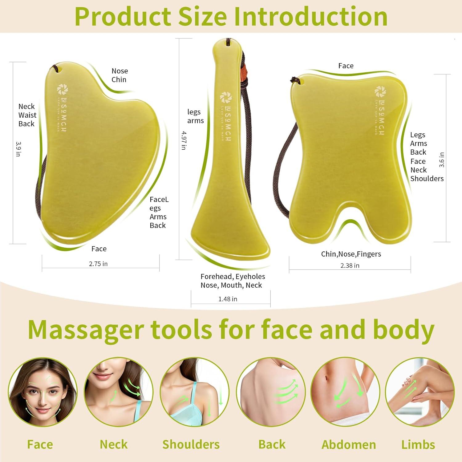 Juego de 3 Herramientas Gua Sha Jade Lusomch para Masaje Facial