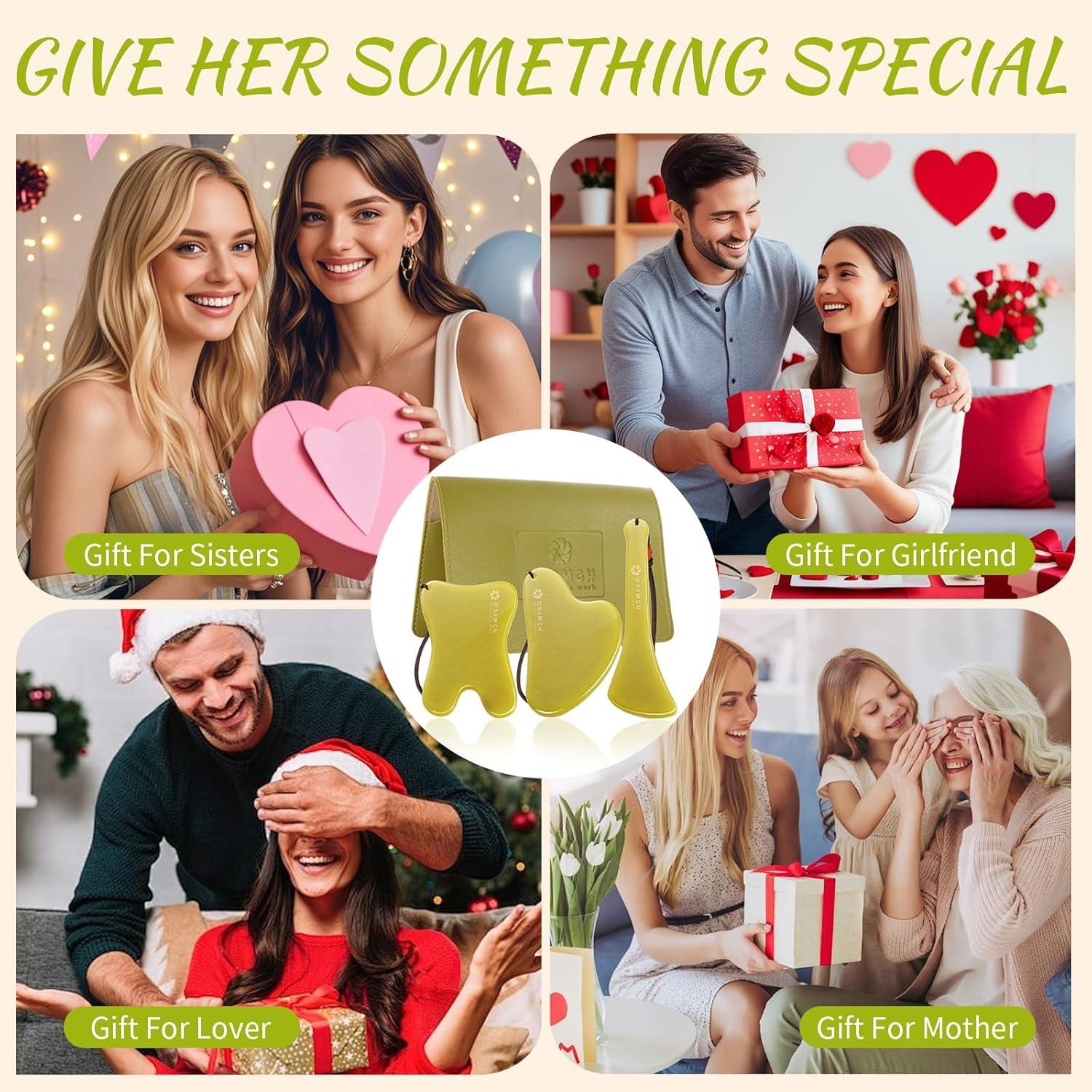 Juego de 3 Herramientas Gua Sha Jade Lusomch para Masaje Facial