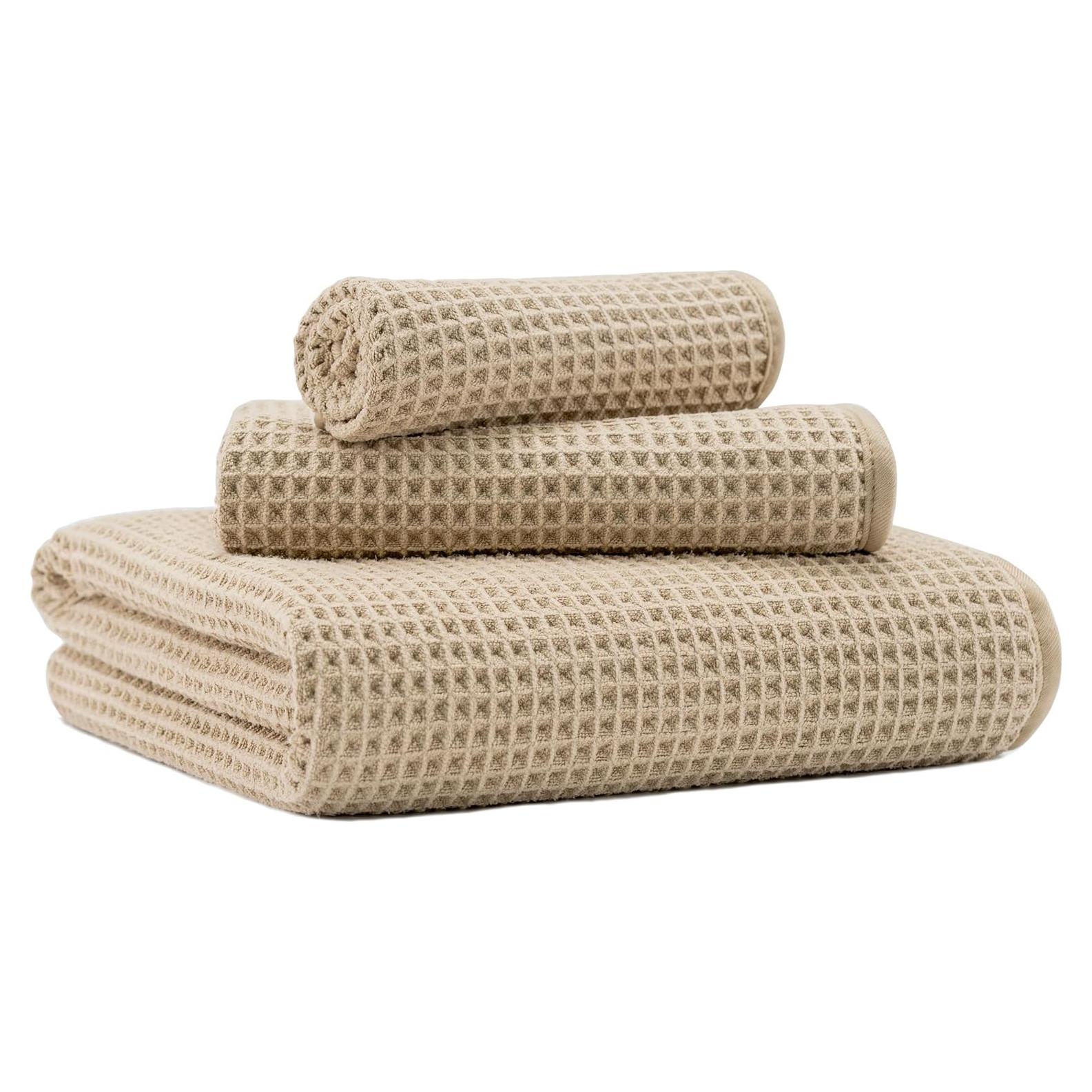Conjunto de Toallas de Baño Microfibra Beige 3 Piezas 76x152 cm