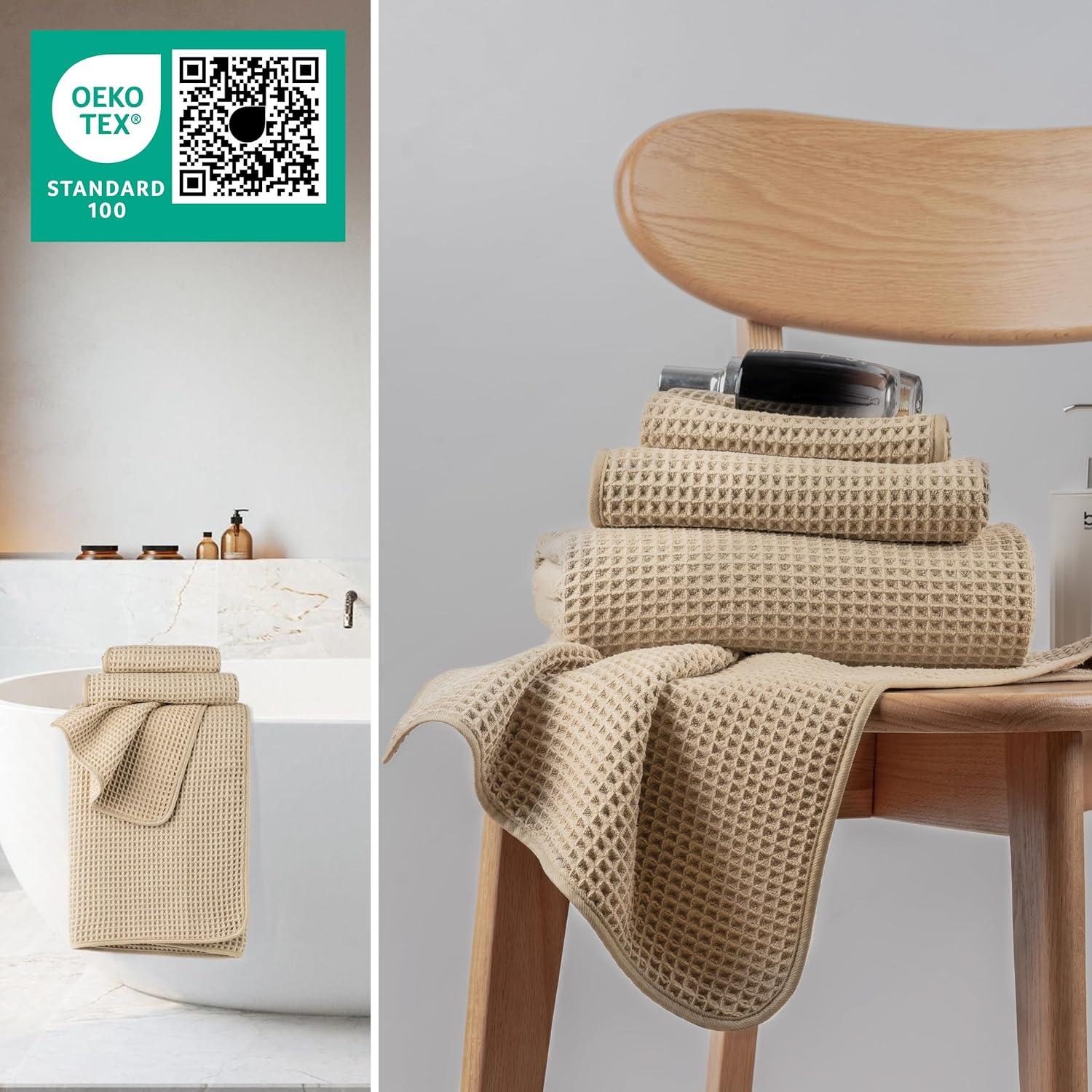 Conjunto de Toallas de Baño Microfibra Beige 3 Piezas 76x152 cm