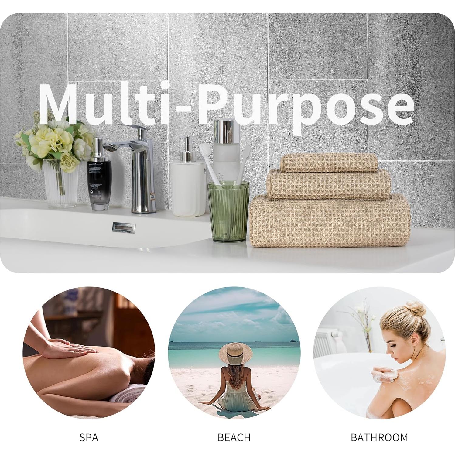 Conjunto de Toallas de Baño Microfibra Beige 3 Piezas 76x152 cm