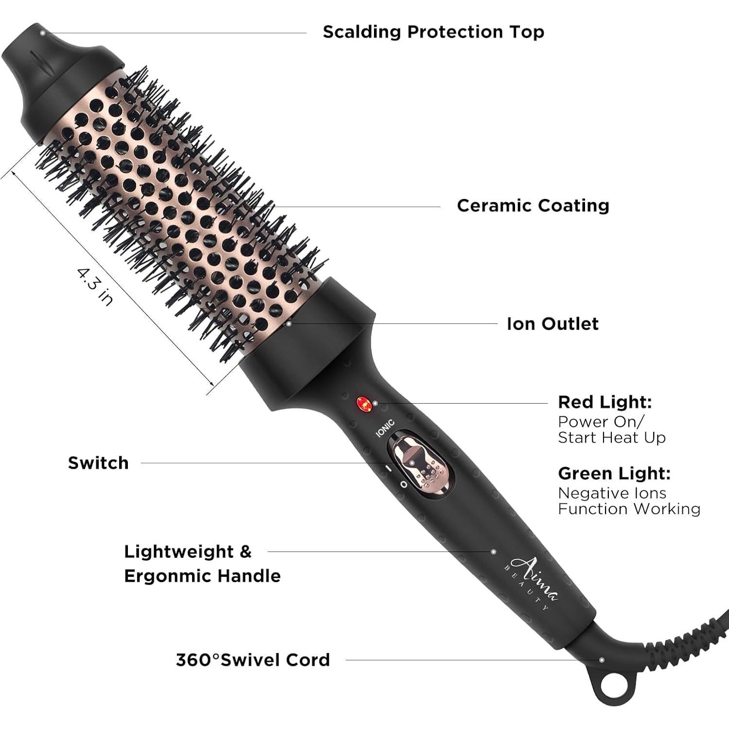 Cepillo Térmico Aima Beauty 35mm Voluminizador Negro