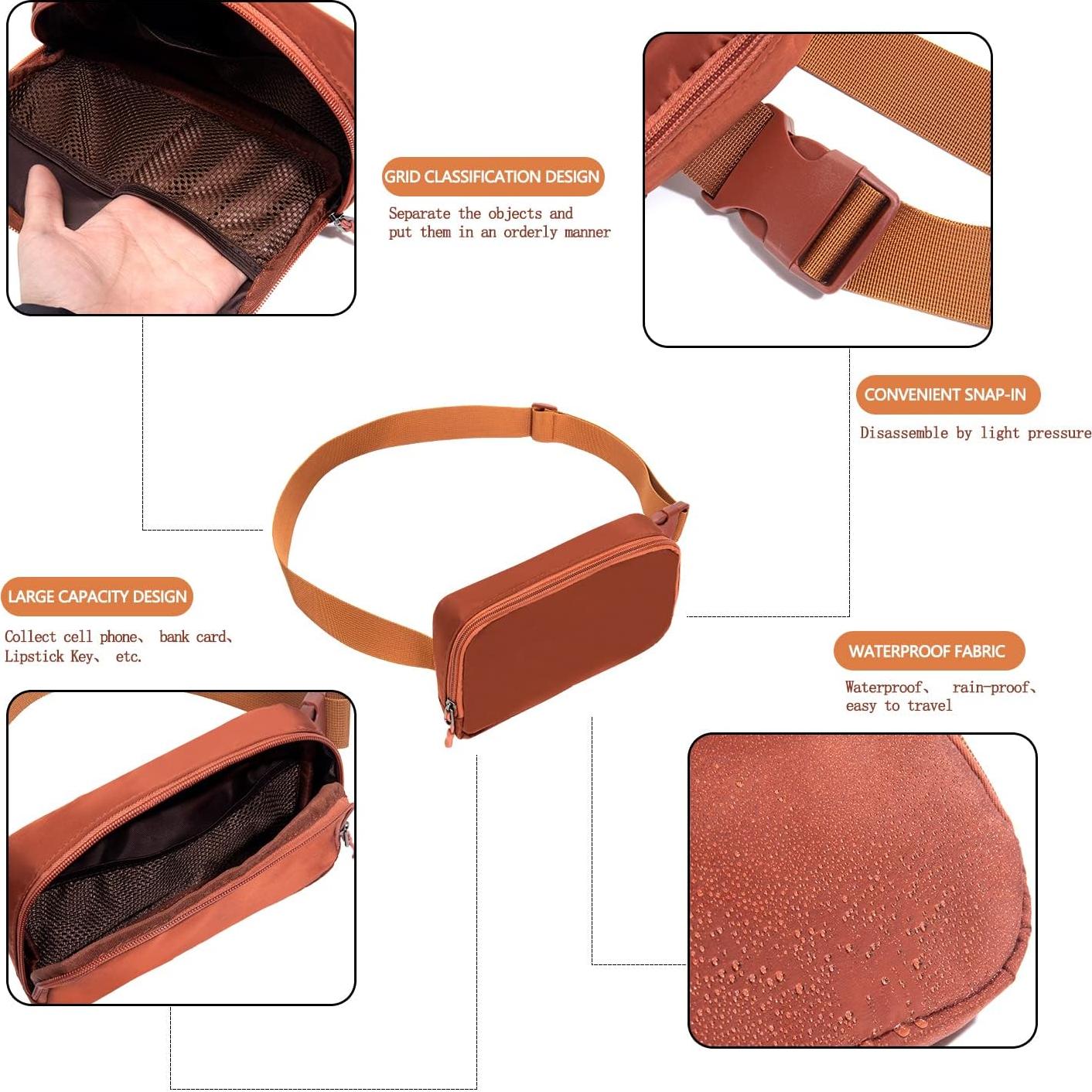 Bolso de Cinturón Fanny Pack Unisex Tlmody-1 Café 20x5x13cm