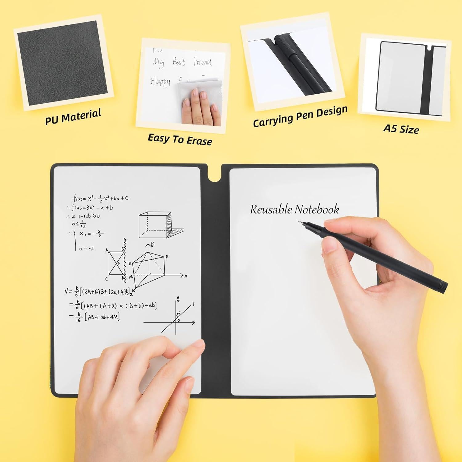 Cuaderno Borrable Reutilizable Sopoloray A5 Negro con Bolígrafo