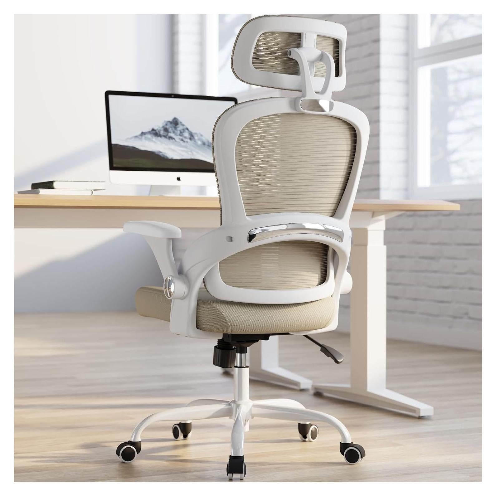 Silla de Oficina Ergonómica TRALT Beige con Reposacabezas