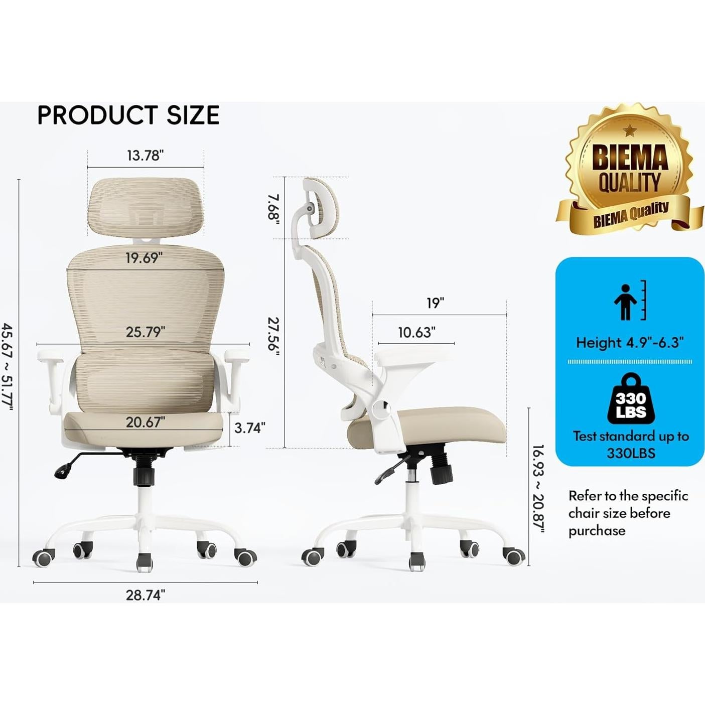 Silla de Oficina Ergonómica TRALT Beige con Reposacabezas