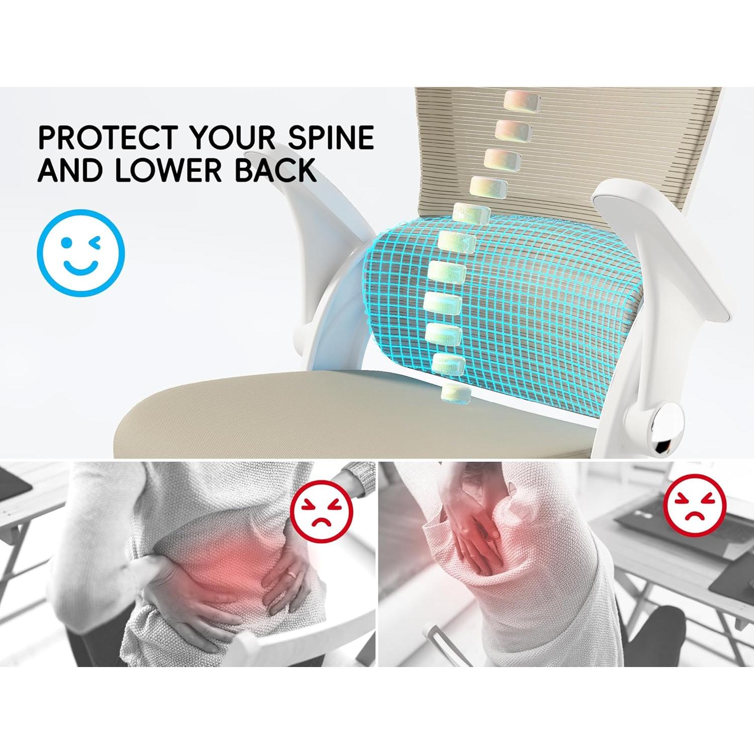 Silla de Oficina Ergonómica TRALT Beige con Reposacabezas