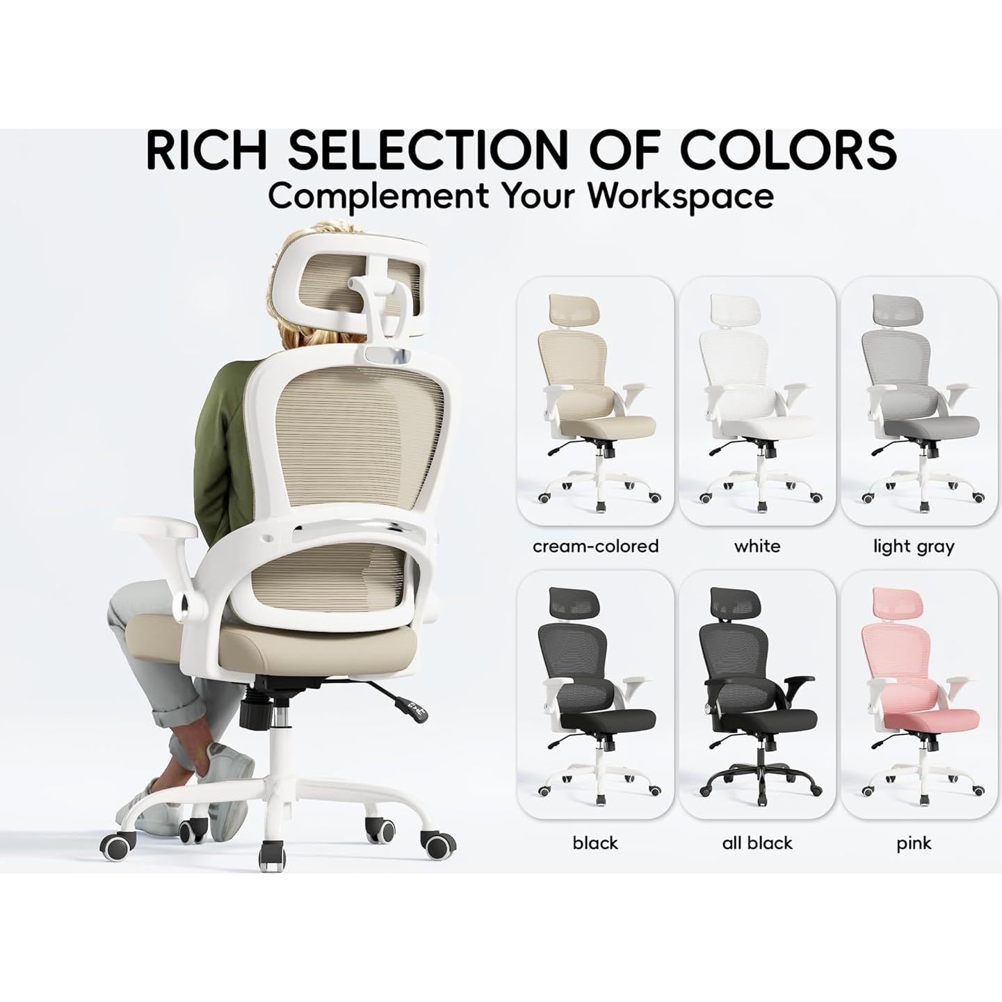 Silla de Oficina Ergonómica TRALT Beige con Reposacabezas