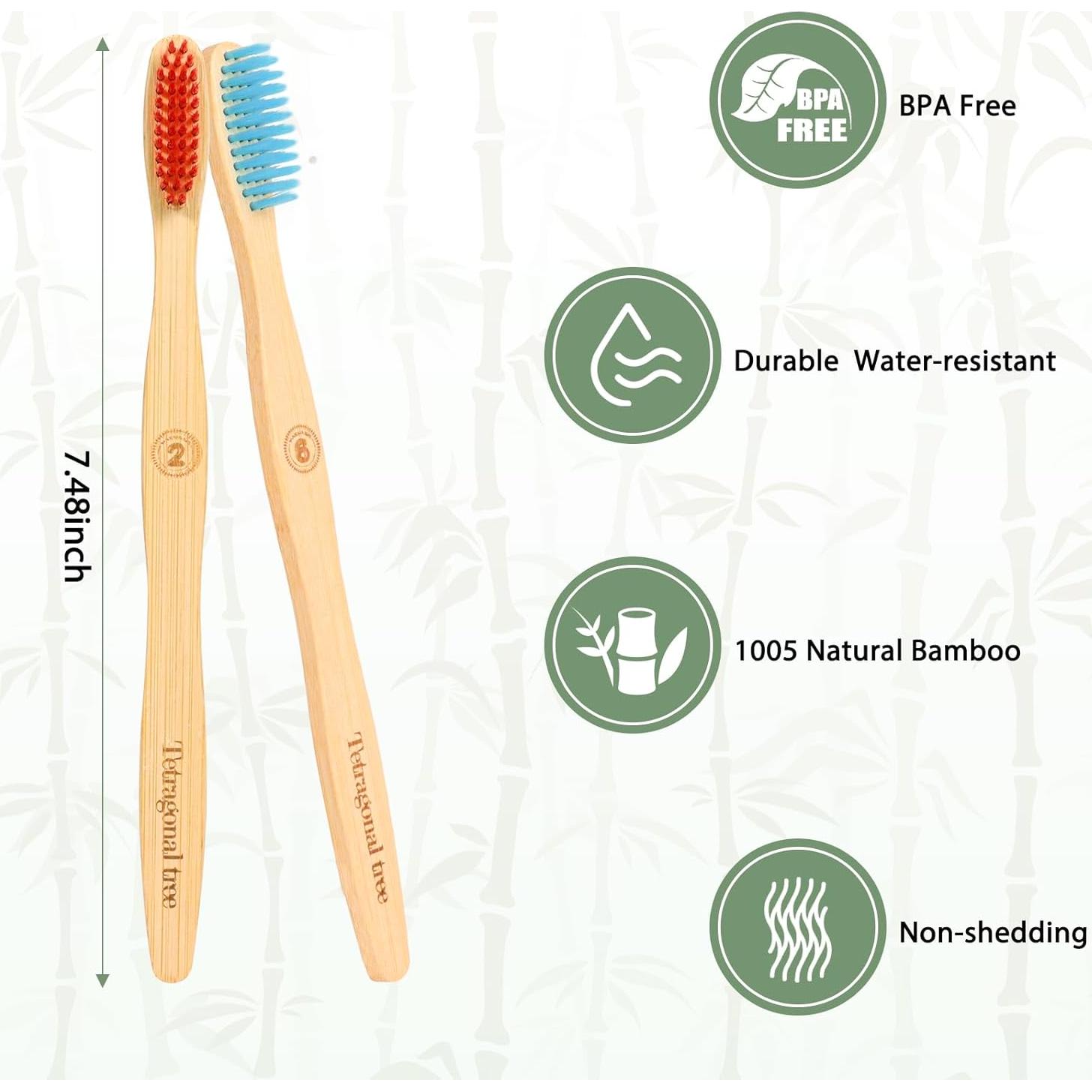 Juego de 8 cepillos de dientes de bambú Tetragonal Tree ecológicos