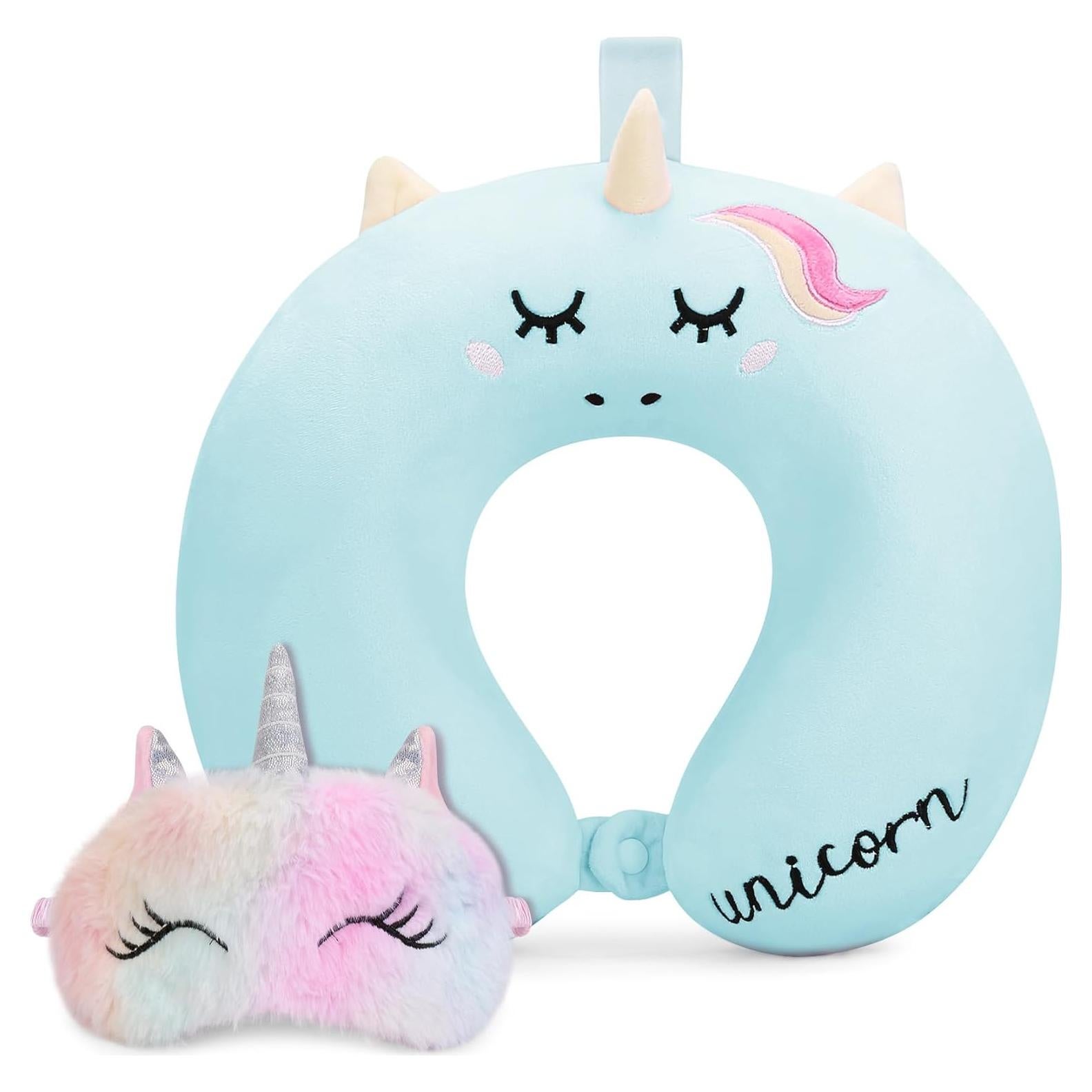 Almohada de Cuello para Niños OBloved Azul con Máscara de Sueño