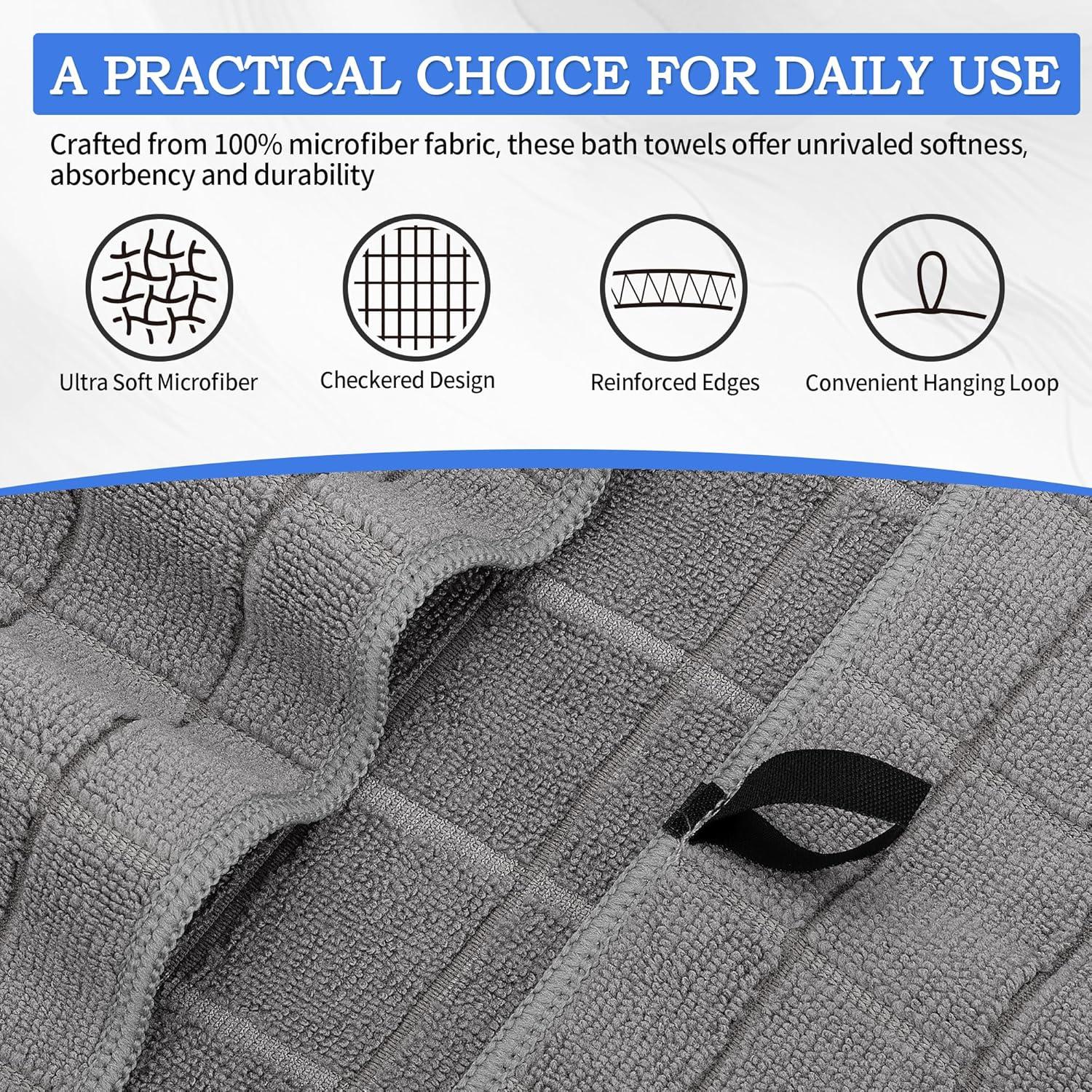 Toallas de Baño Microfibra HOMERHYME 2 Piezas 56x122 cm Gris