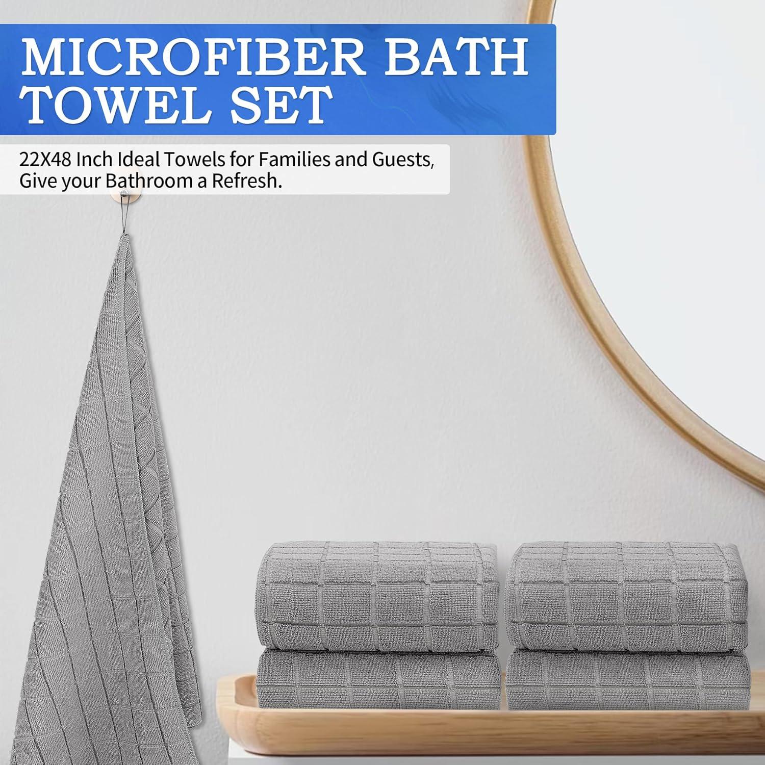 Toallas de Baño Microfibra HOMERHYME 2 Piezas 56x122 cm Gris