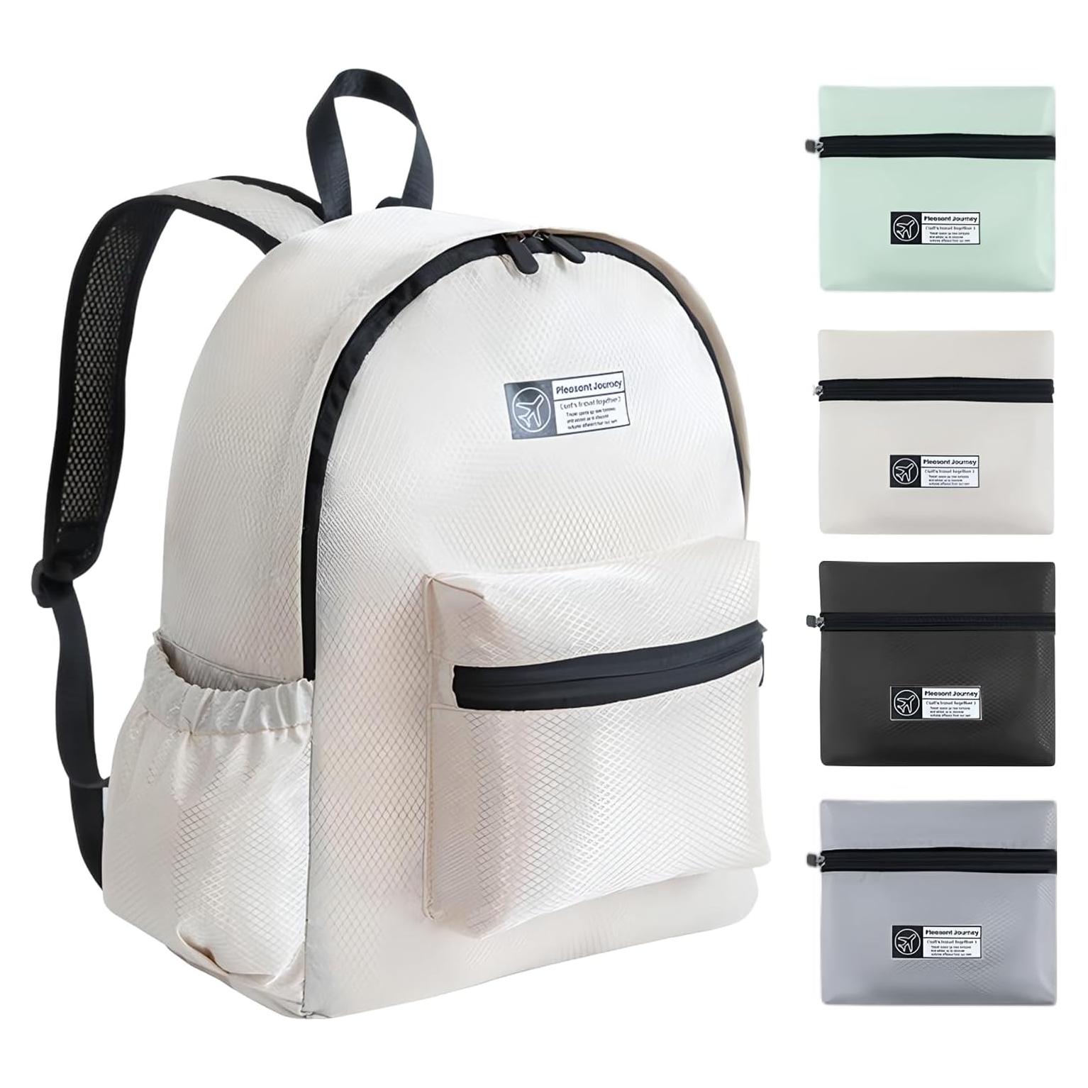 Mochila Plegable Ligera 15L Beige para Viajes y Senderismo