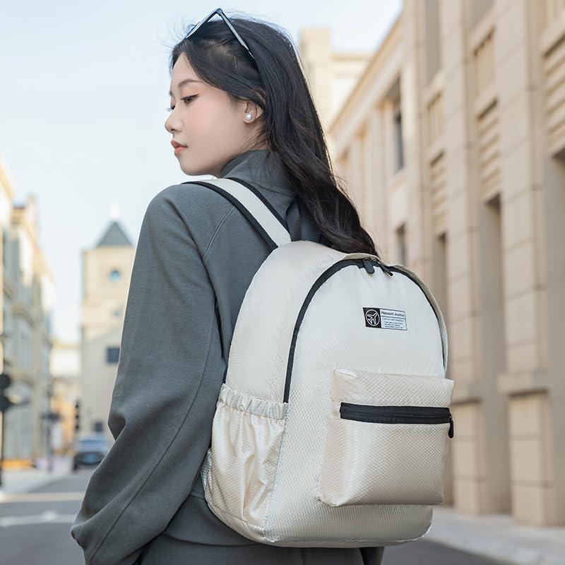 Mochila Plegable Ligera 15L Beige para Viajes y Senderismo