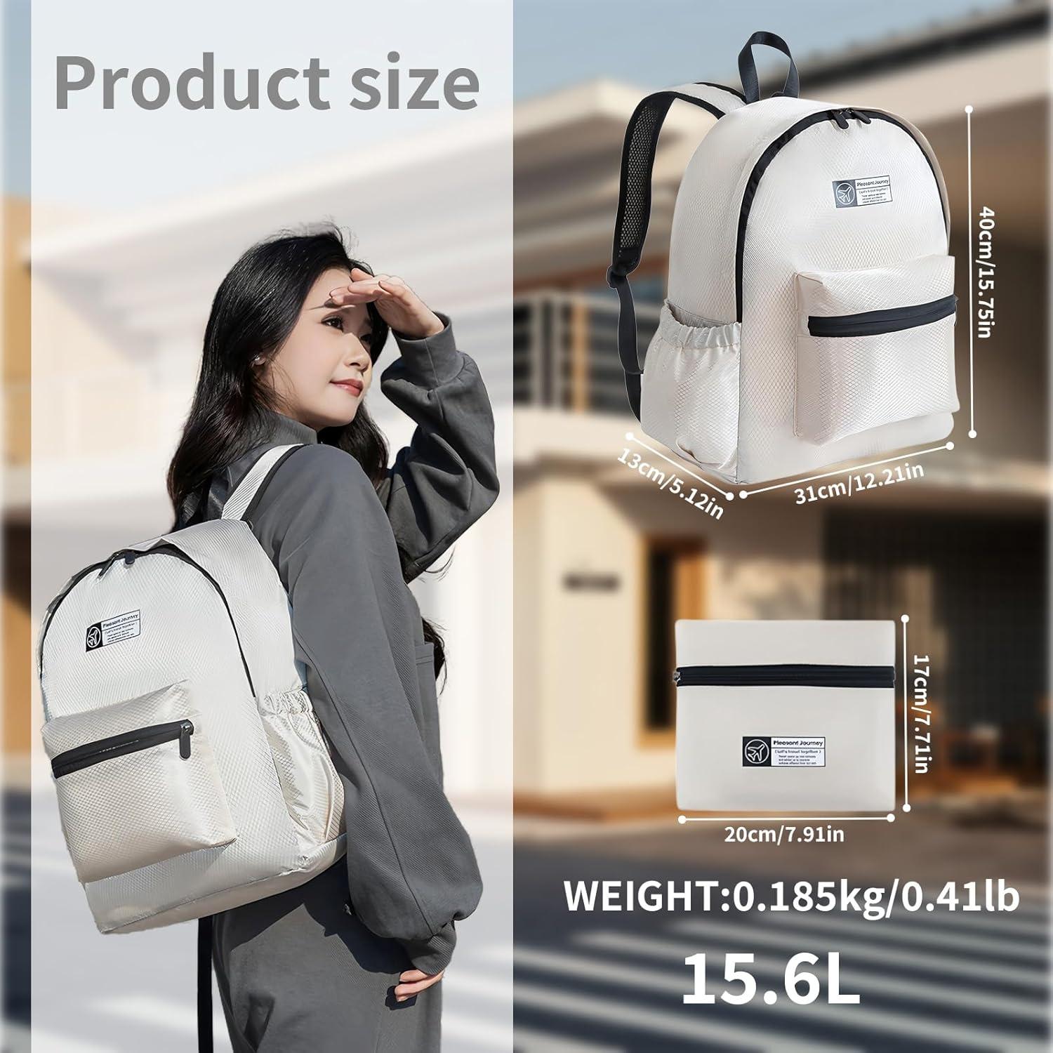 Mochila Plegable Ligera 15L Beige para Viajes y Senderismo