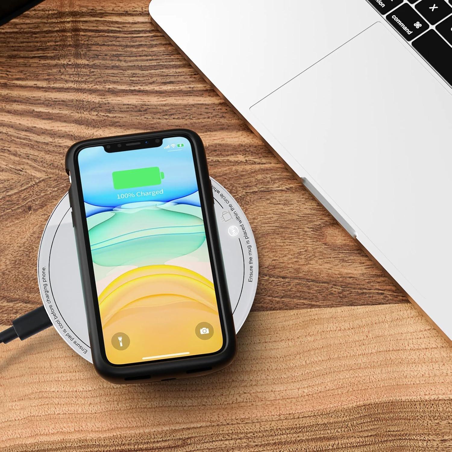 Taza Autocalentable APEKX 380ml Carga Inalámbrica 15W