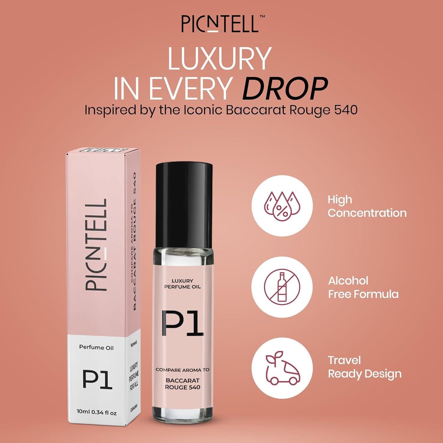 Aceite de Perfume Roll-on Pinctell P1 10ml Similar a Baccarat Rouge 540