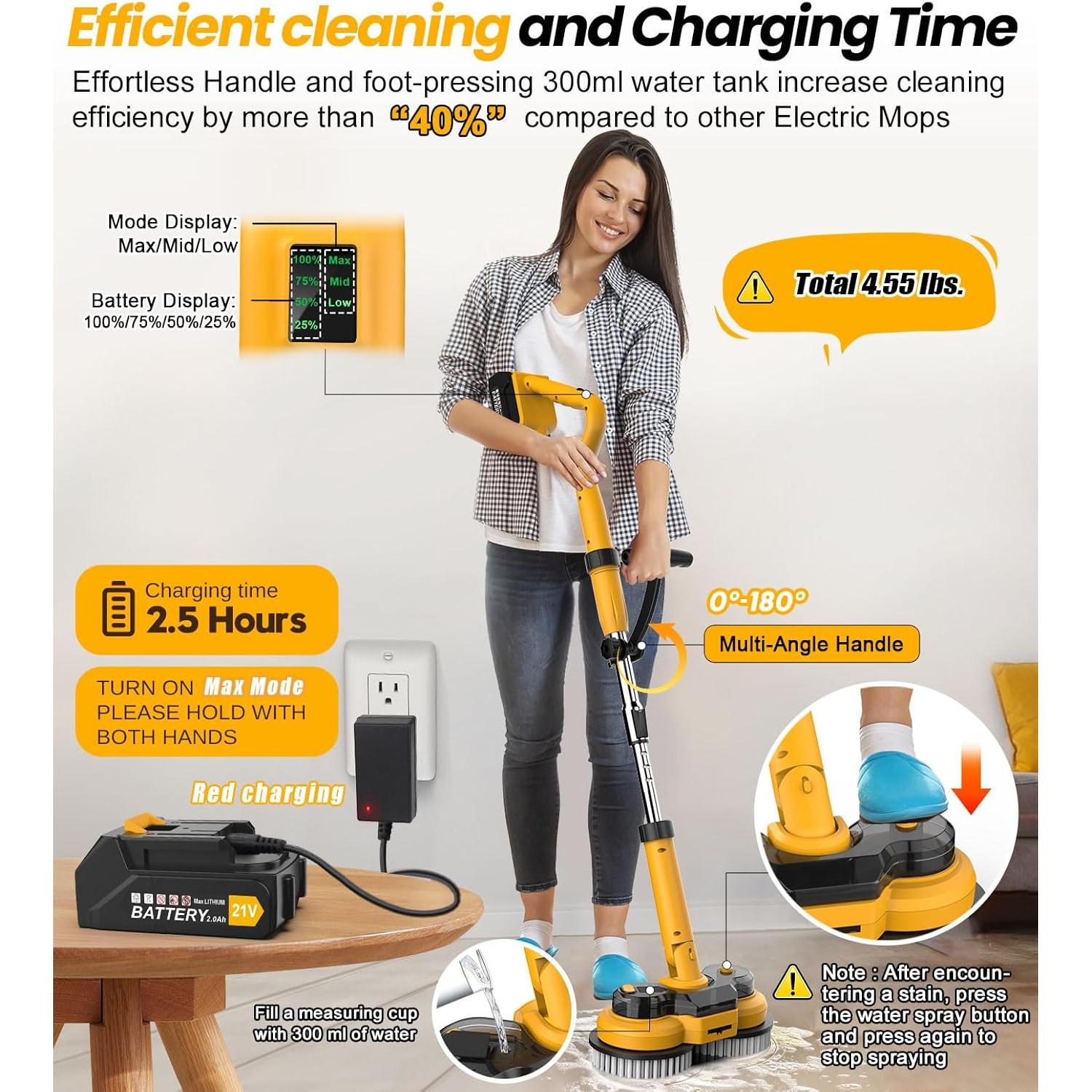 Mopa Eléctrica Qimedo M1 6000mAh 800RPM Inalámbrica con Luz LED