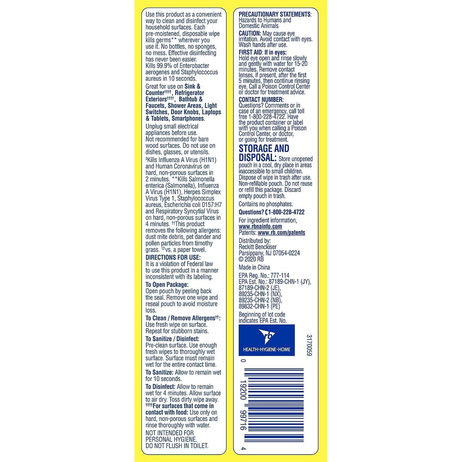 Toallitas Desinfectantes Lysol Flor de Limón 80 Unidades