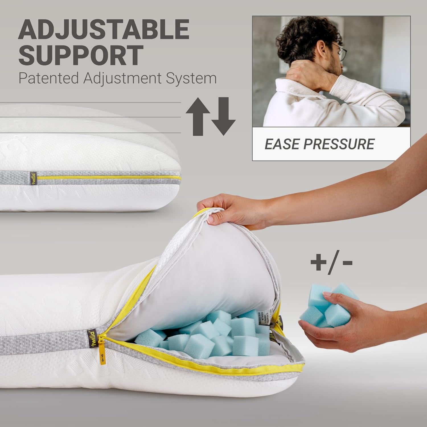 Almohada Ajustable Twilla Queen para Dormir de Lado - Hipoalergénica