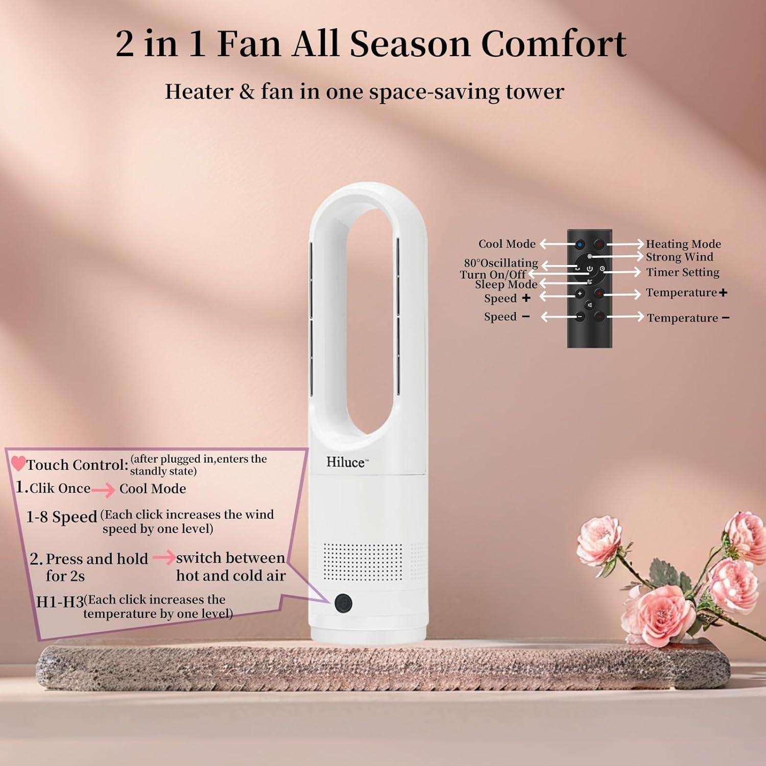 Combo Ventilador y Calefactor Hiluce Tower 1400W 22" Blanco