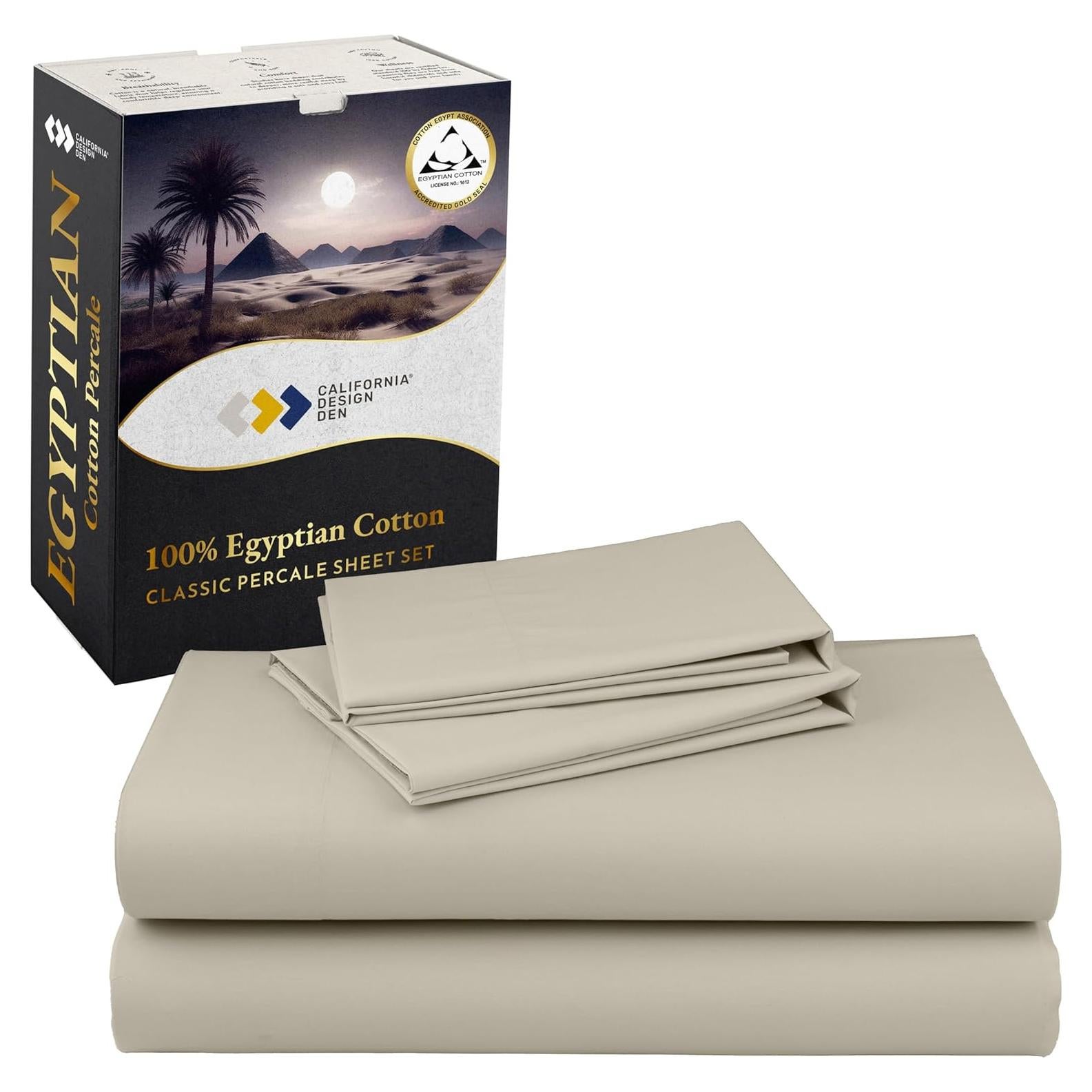 Juego de Sábanas de Algodón Egipcio 100% California Design Den - Completo Beige