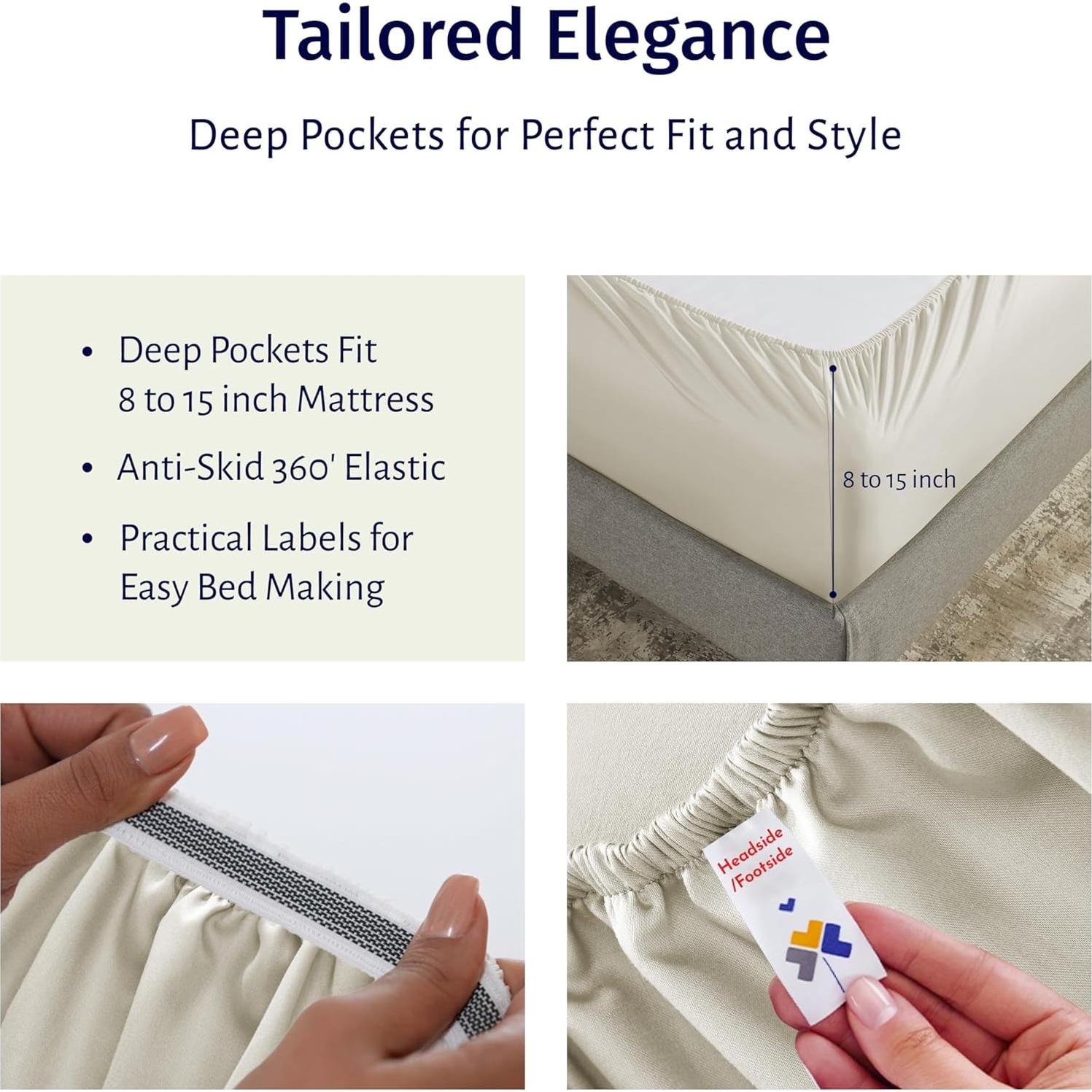 Juego de Sábanas de Algodón Egipcio 100% California Design Den - Completo Beige