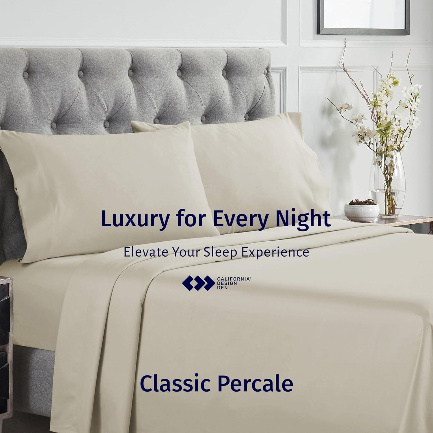 Juego de Sábanas de Algodón Egipcio 100% California Design Den - Completo Beige