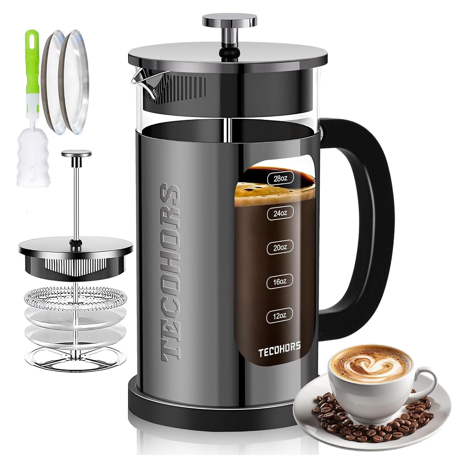 Prensa Francesa TECOHORS 1L Acero Inoxidable Vidrio Borosilicato