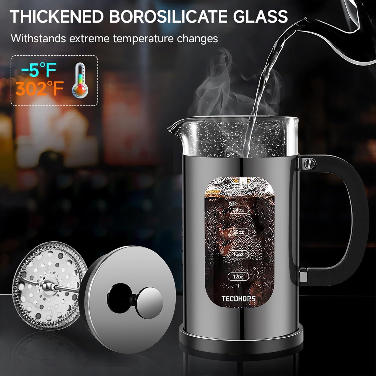 Prensa Francesa TECOHORS 1L Acero Inoxidable Vidrio Borosilicato