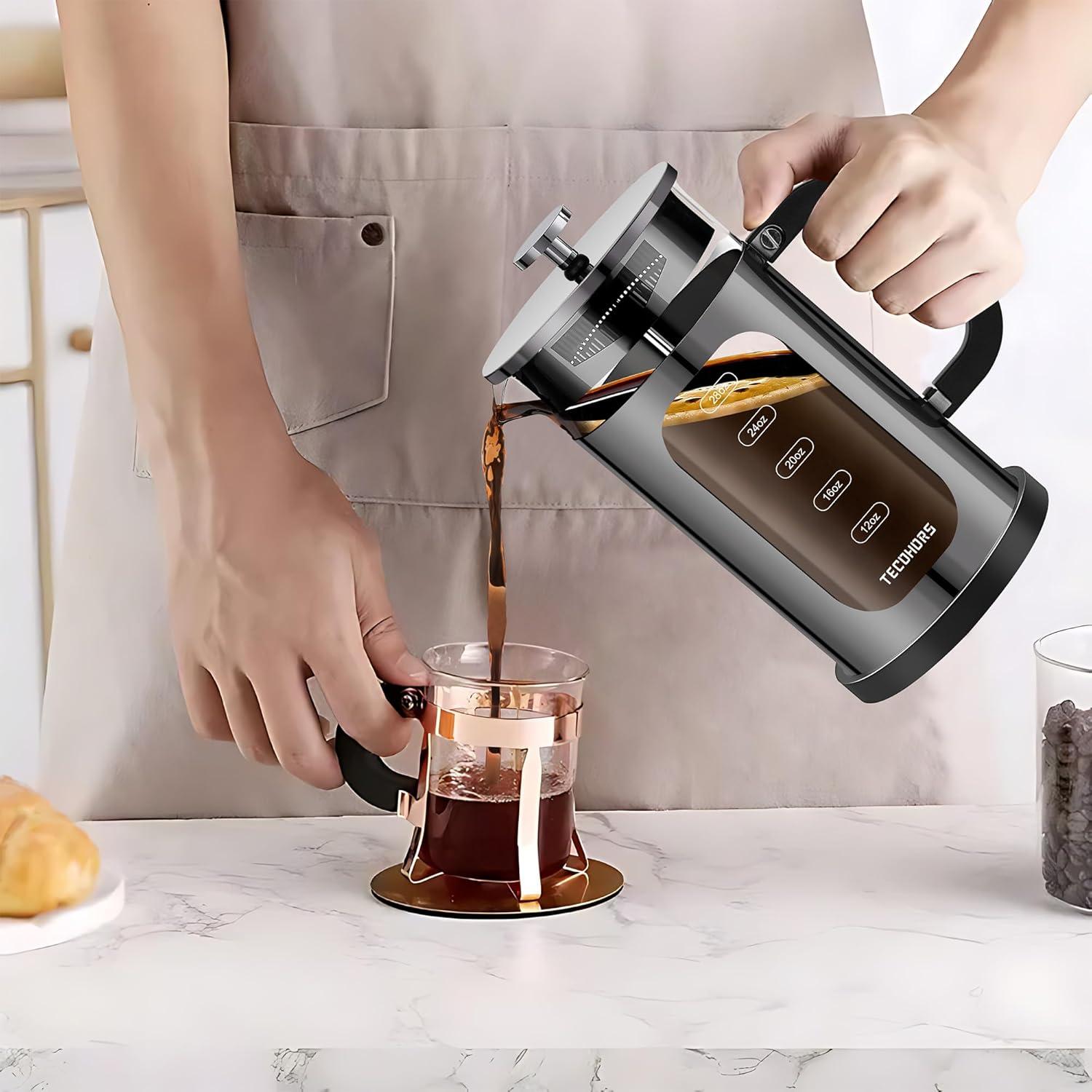 Prensa Francesa TECOHORS 1L Acero Inoxidable Vidrio Borosilicato