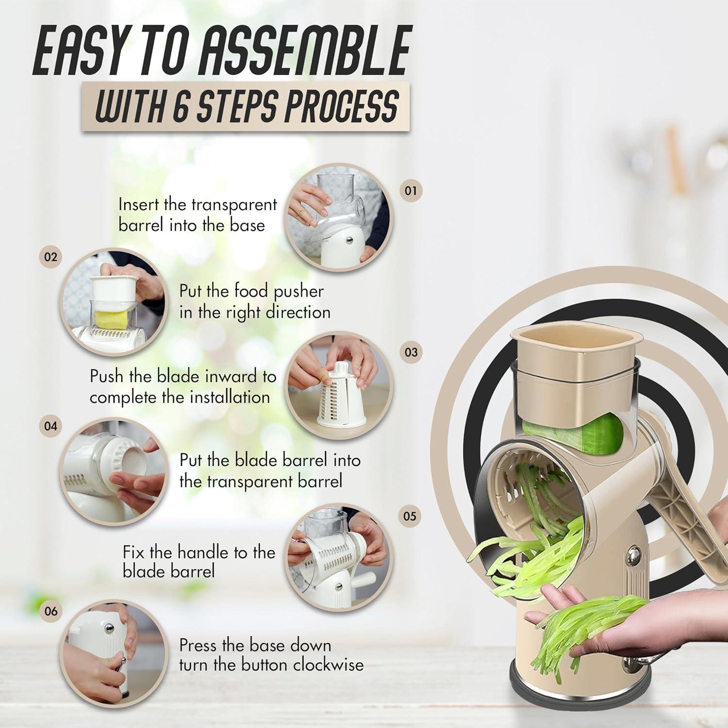 Rallador de Queso Rotativo KitchenVelly 5-en-1 Beige