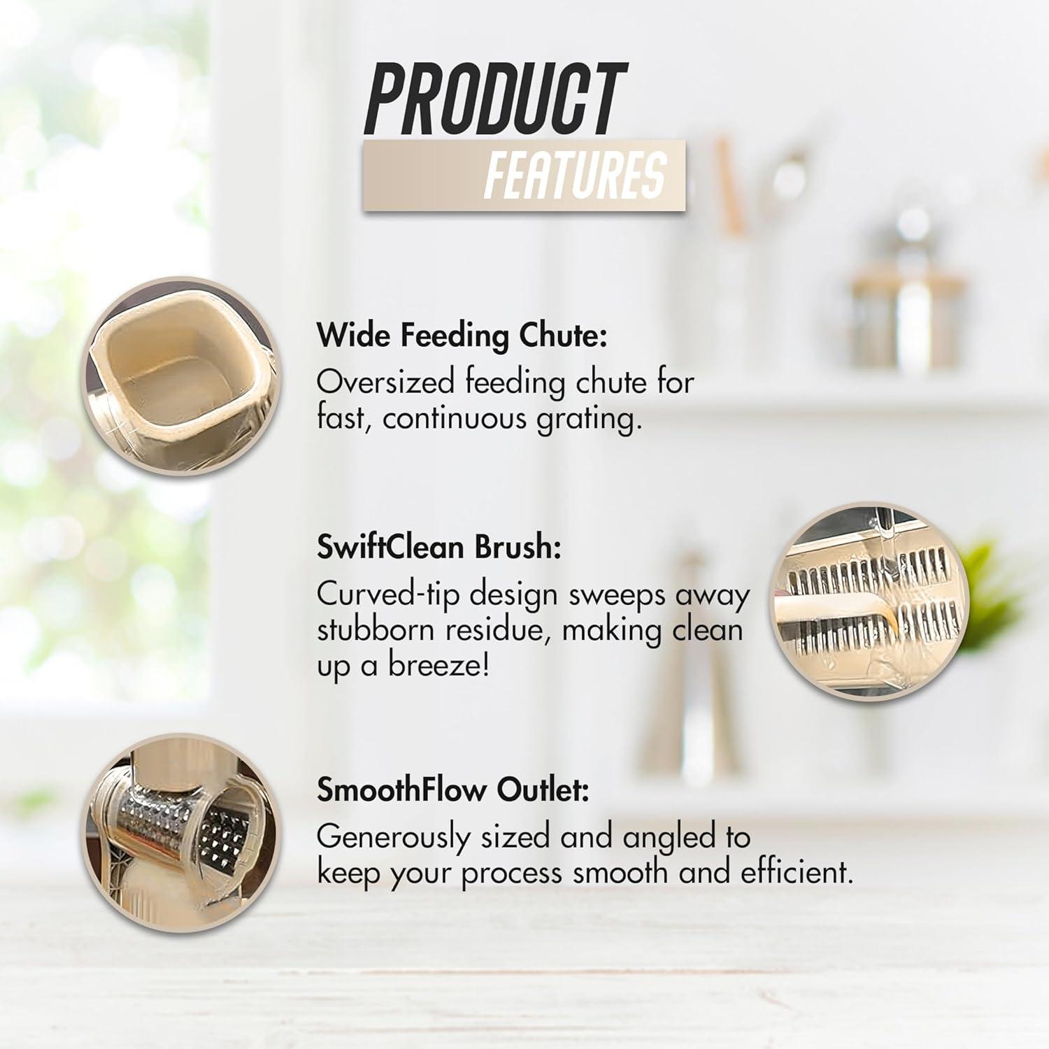 Rallador de Queso Rotativo KitchenVelly 5-en-1 Beige