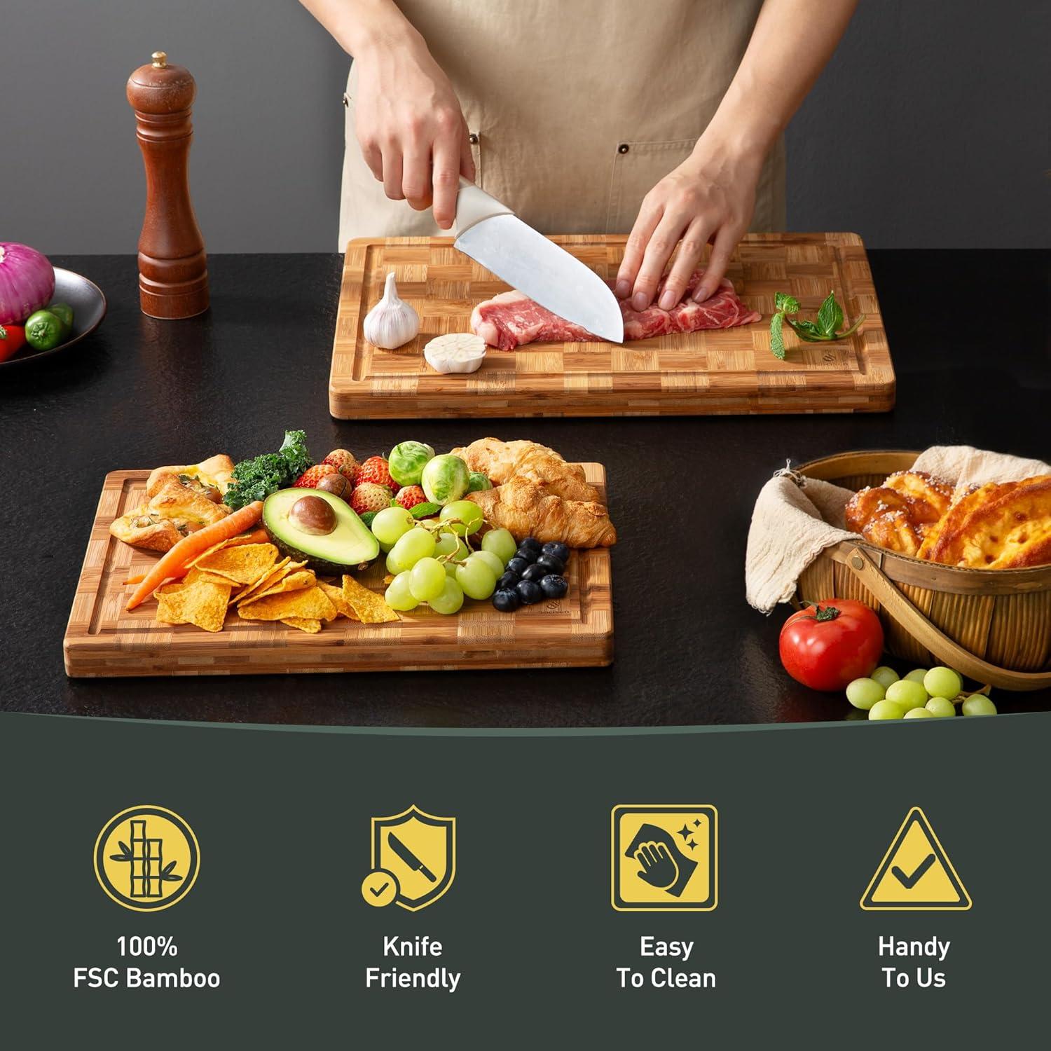 Juego de 2 tablas de cortar de bambú antideslizantes Socisen