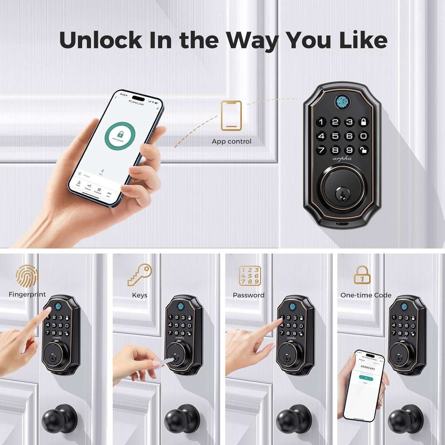 Cerradura Inteligente Arpha D280K con Huella Digital y App