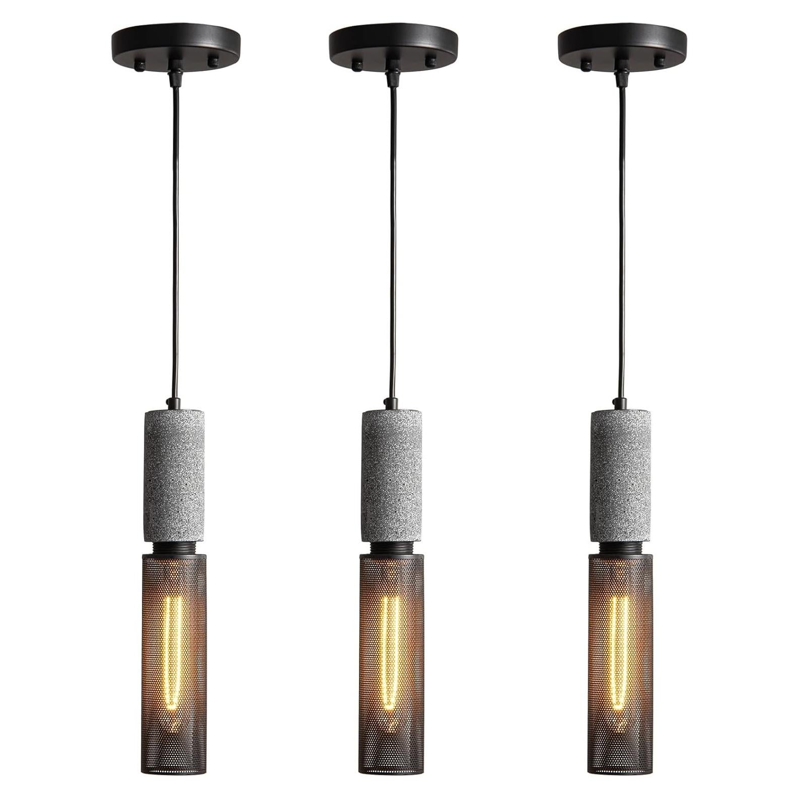 Luz colgante de concreto ADCTHOME 3 piezas industrial 185 cm