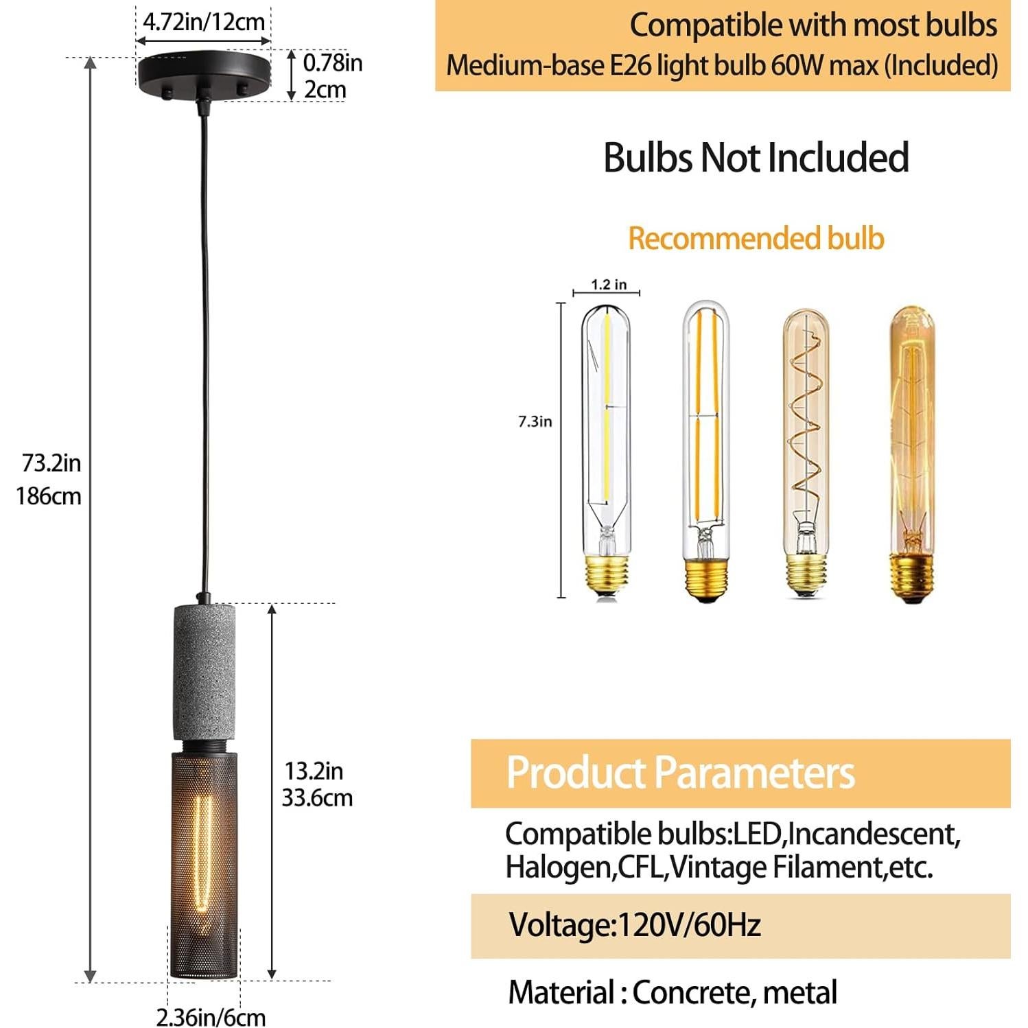 Luz colgante de concreto ADCTHOME 3 piezas industrial 185 cm