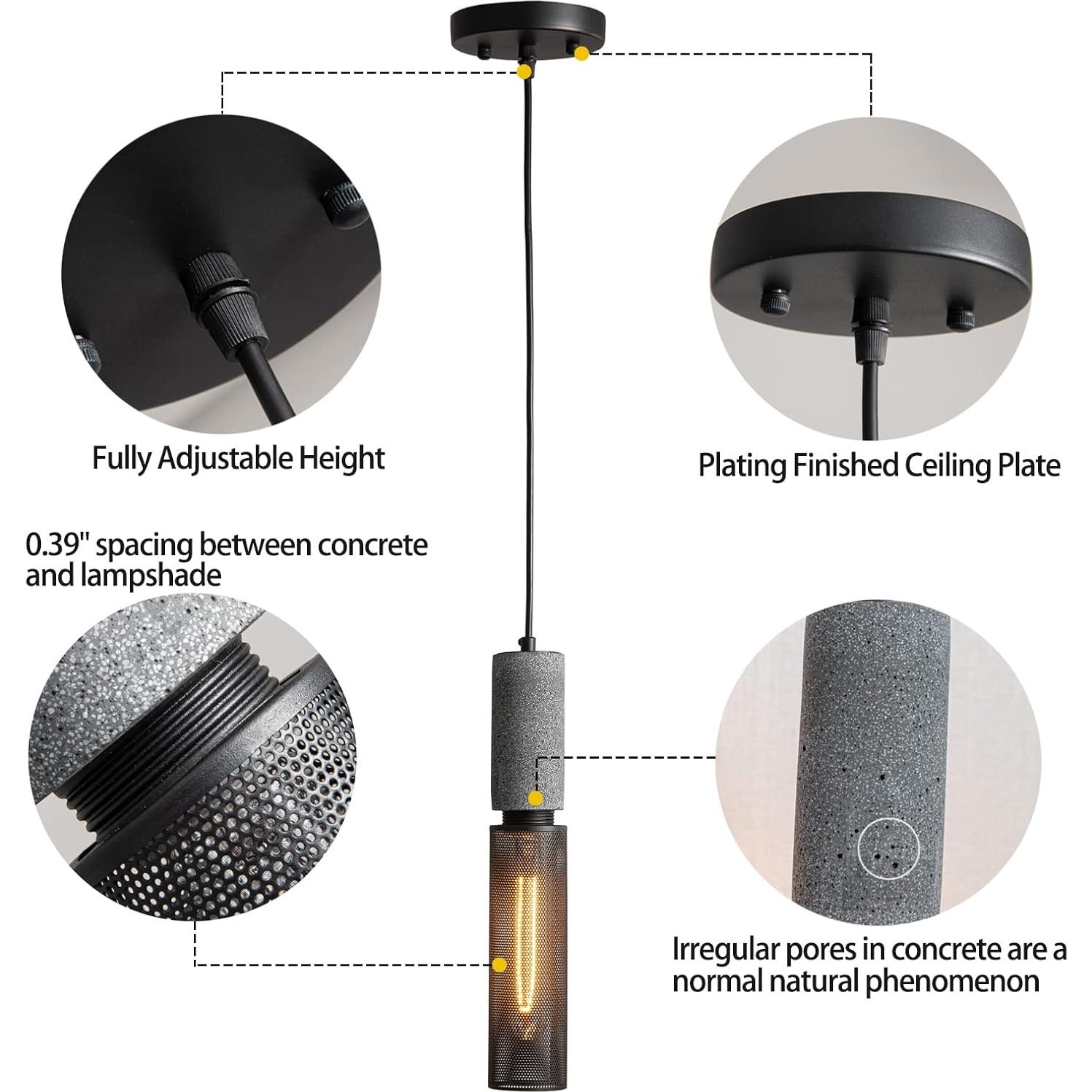 Luz colgante de concreto ADCTHOME 3 piezas industrial 185 cm