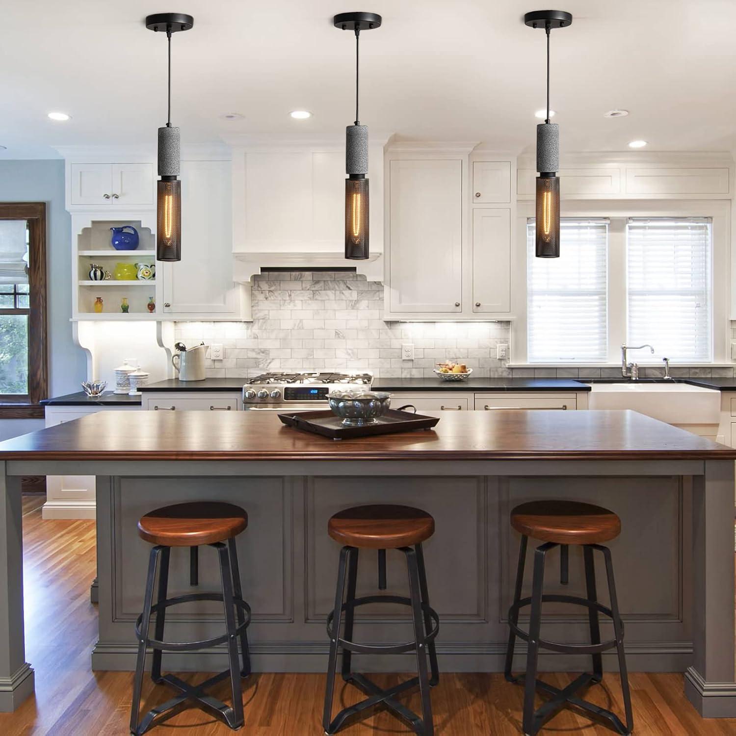 Luz colgante de concreto ADCTHOME 3 piezas industrial 185 cm