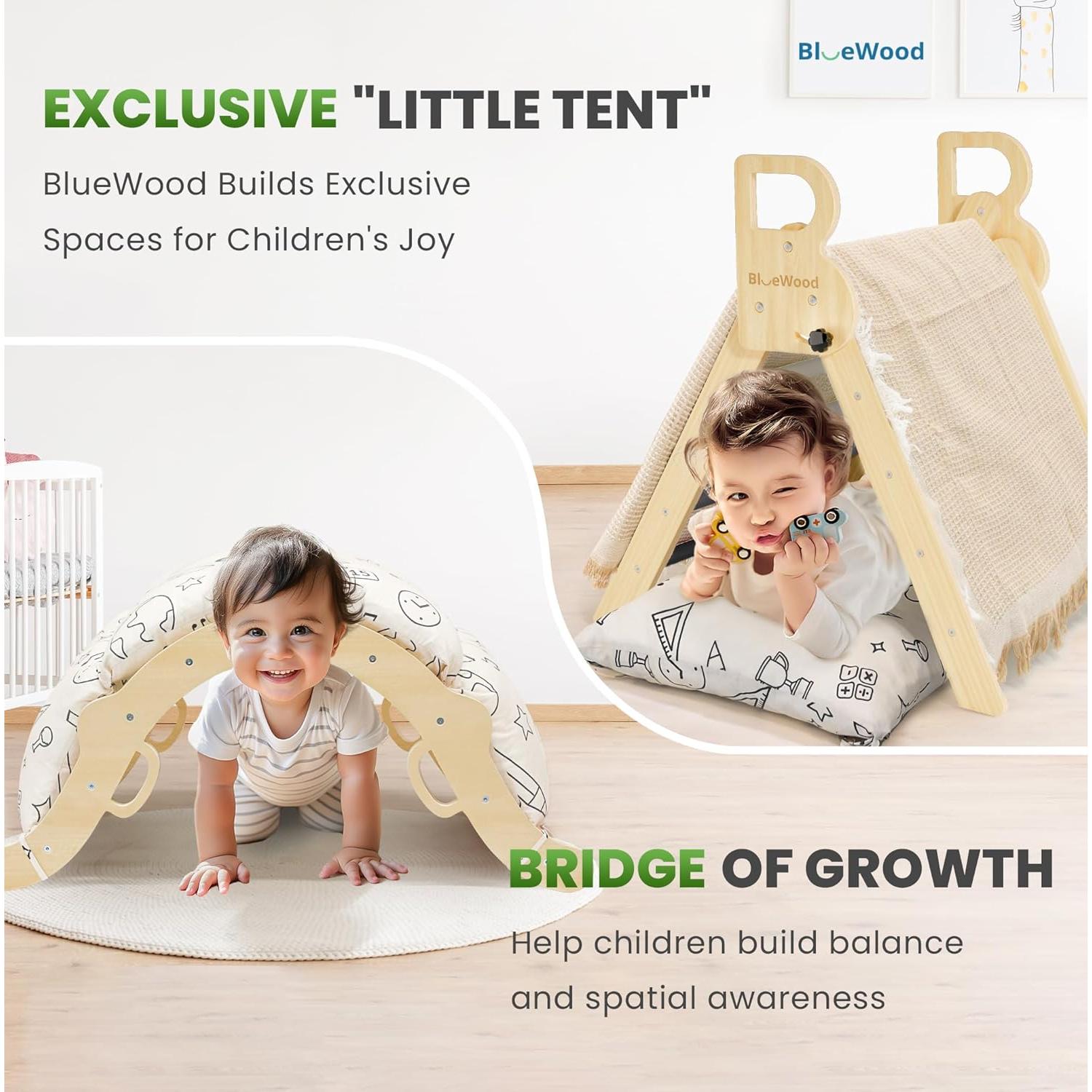 Conjunto Triángulo Pikler BlueWood con Cojín - Juguetes 8 en 1