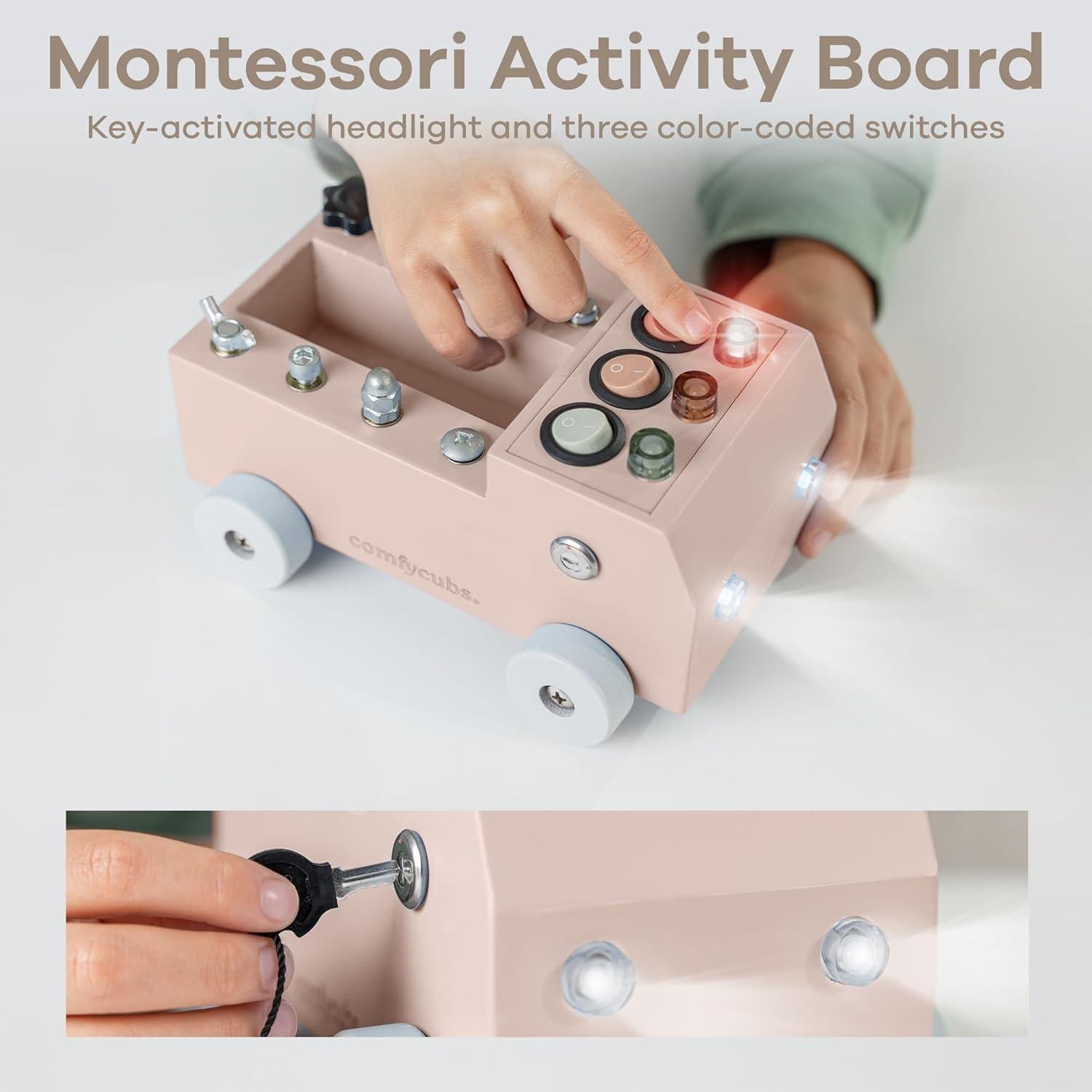 Camión de Juguete Montessori Comfy Cubs - Tablero Ocupado Rosa