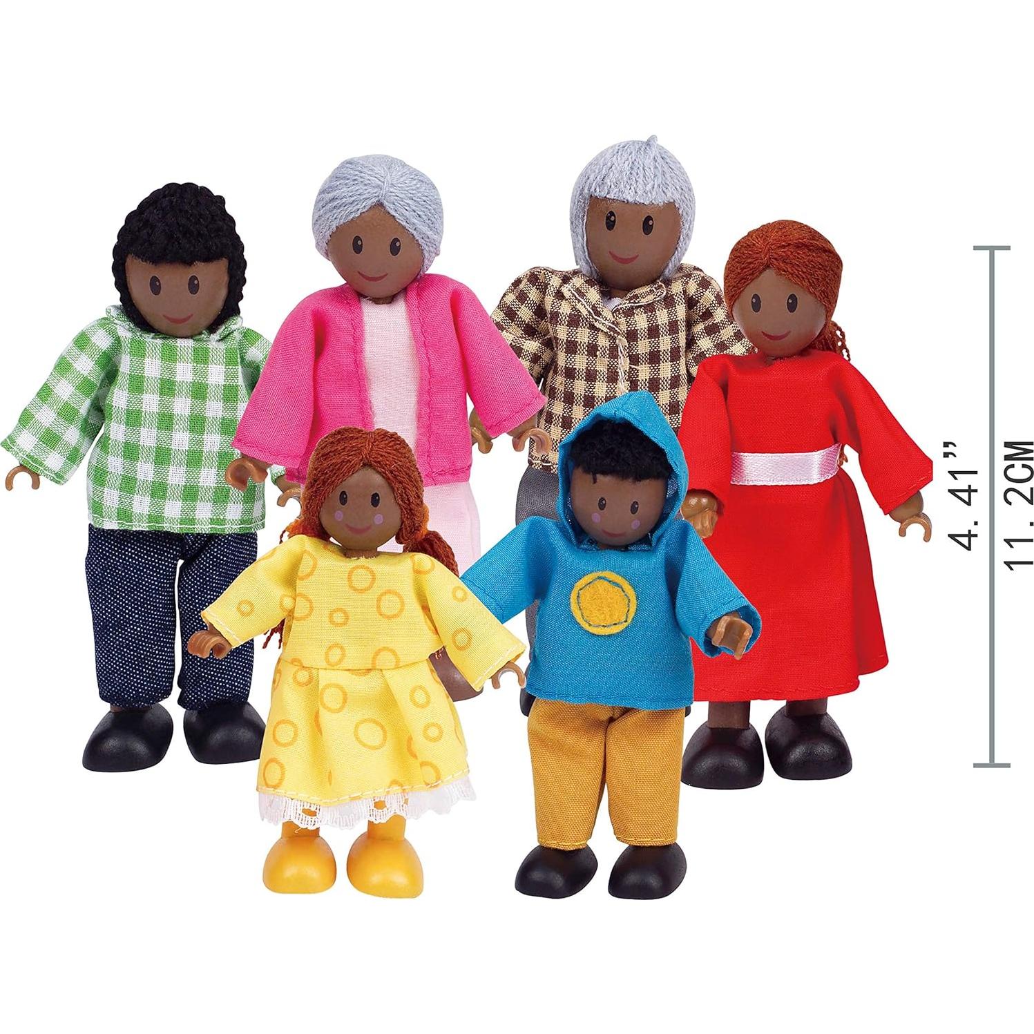 Hape Conjunto de Muñecas Afroamericanas de Madera - 6 Figuras