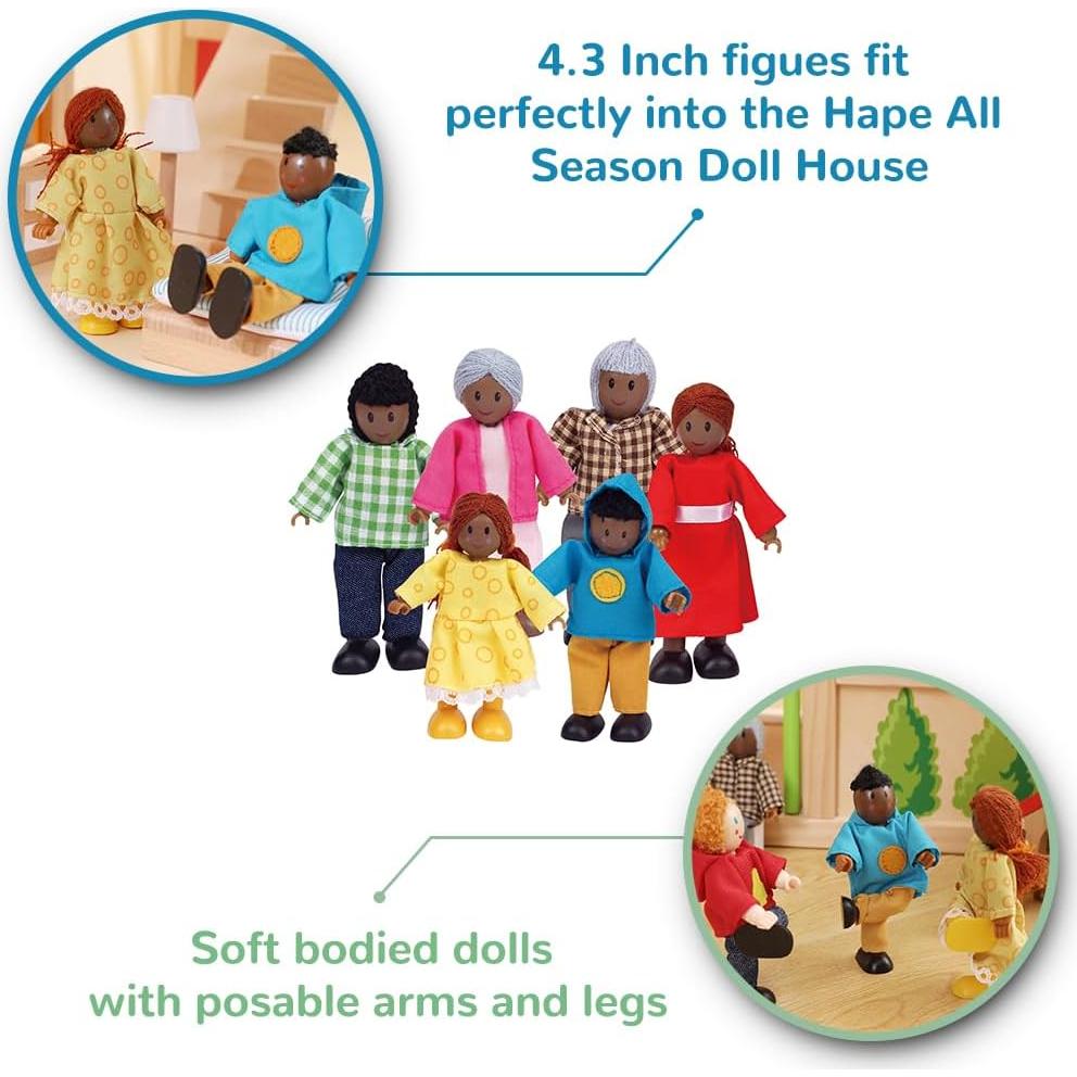 Hape Conjunto de Muñecas Afroamericanas de Madera - 6 Figuras