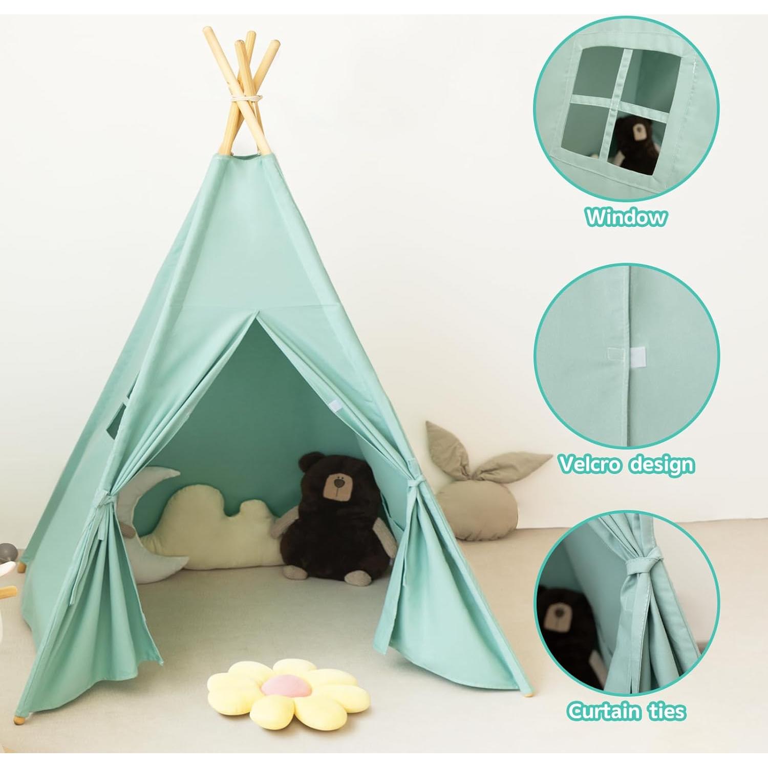 Tienda Teepee para Niños Verde - Juego Interior y Exterior 121x121cm