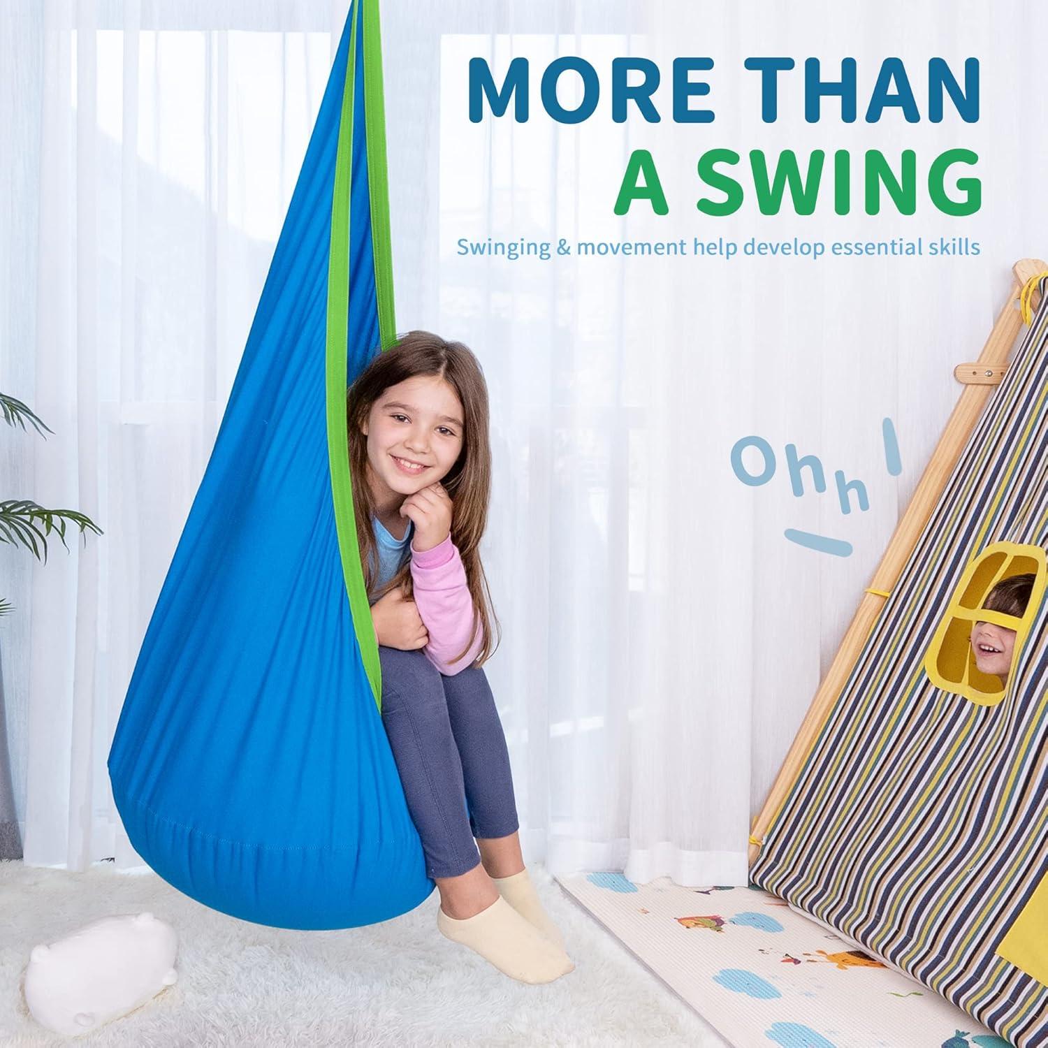 Silla Columpio Pod OUTREE para Niños, Hamaca Algodón Azul