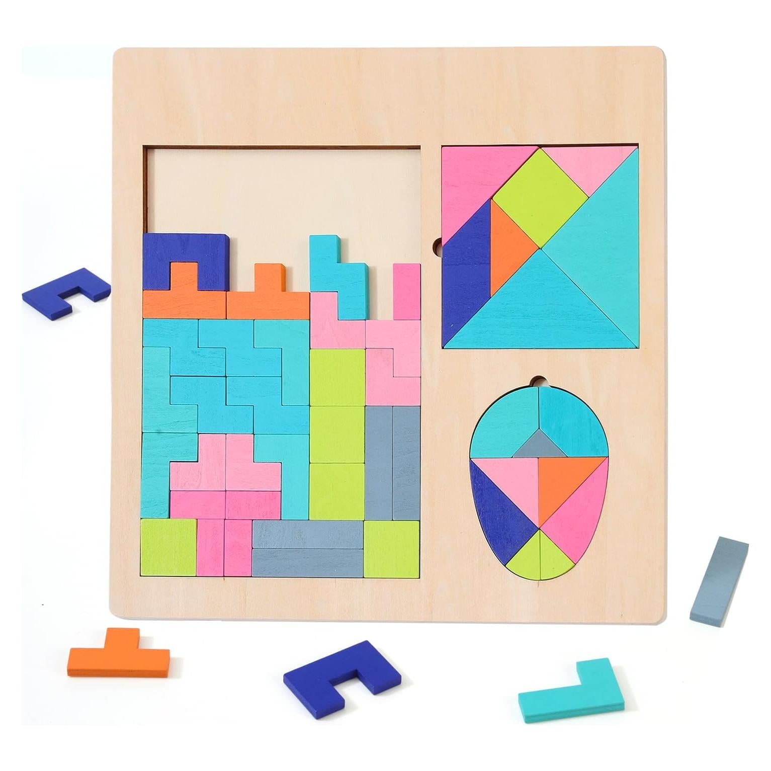 Puzzle de Bloques de Madera KODMIS Multicolor 3 en 1 para Niños