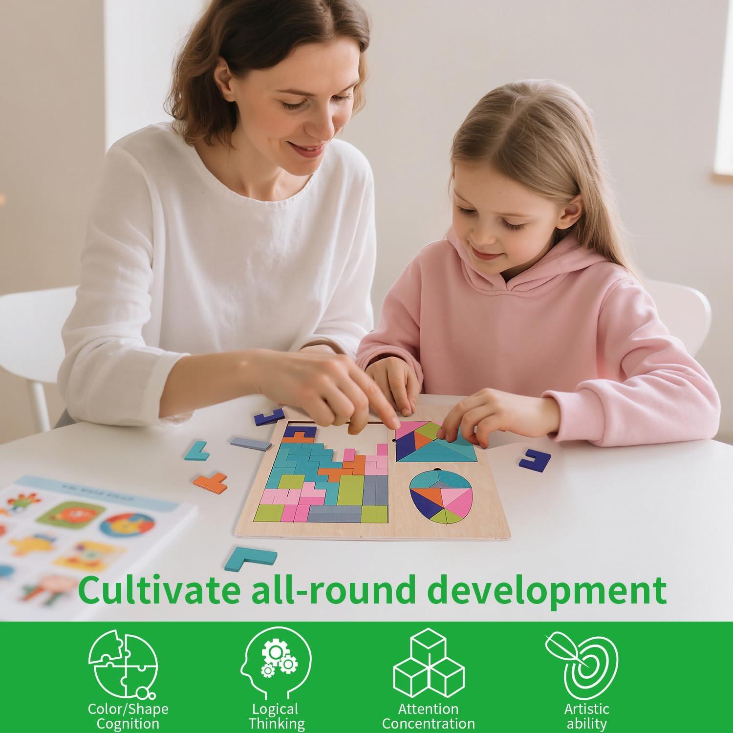 Puzzle de Bloques de Madera KODMIS Multicolor 3 en 1 para Niños