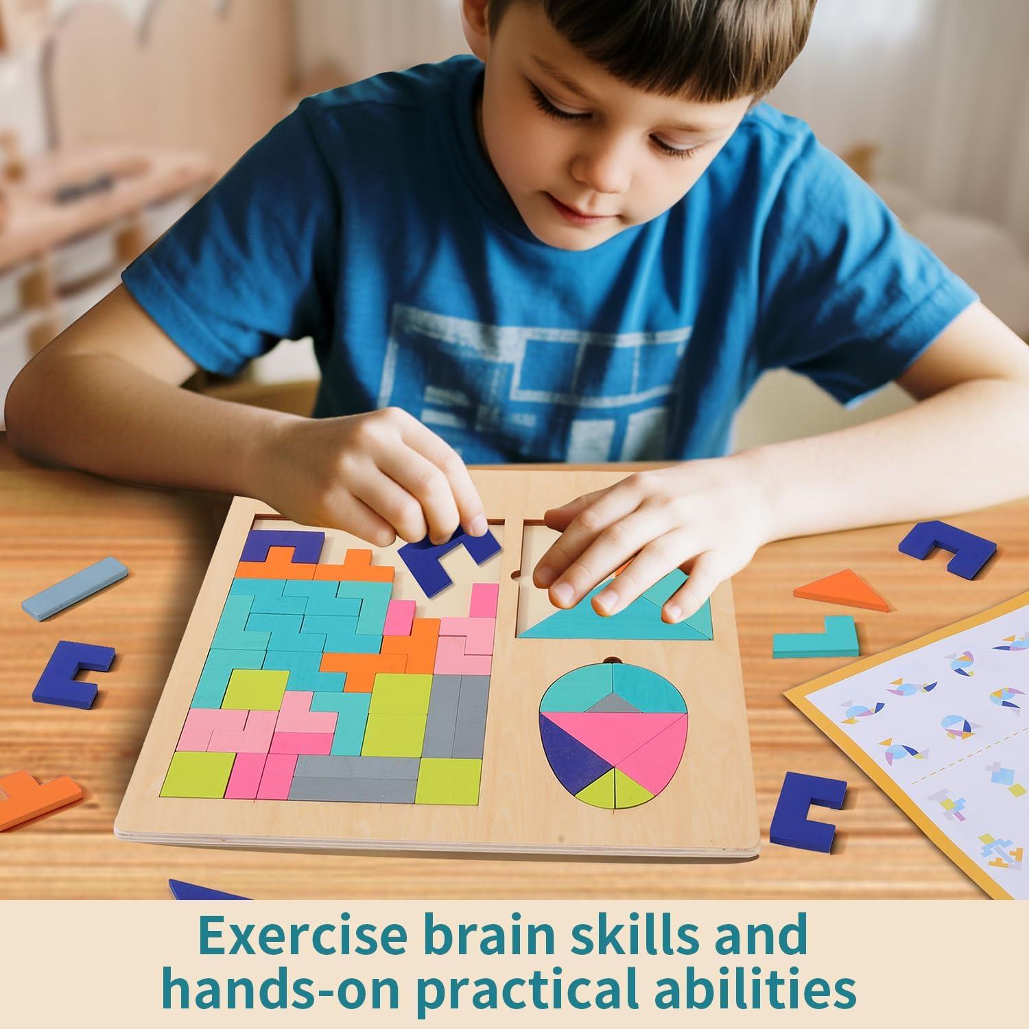 Puzzle de Bloques de Madera KODMIS Multicolor 3 en 1 para Niños