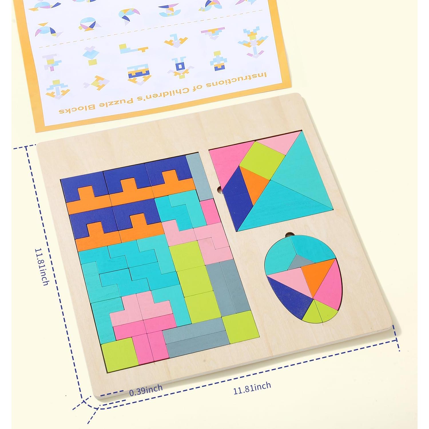 Puzzle de Bloques de Madera KODMIS Multicolor 3 en 1 para Niños
