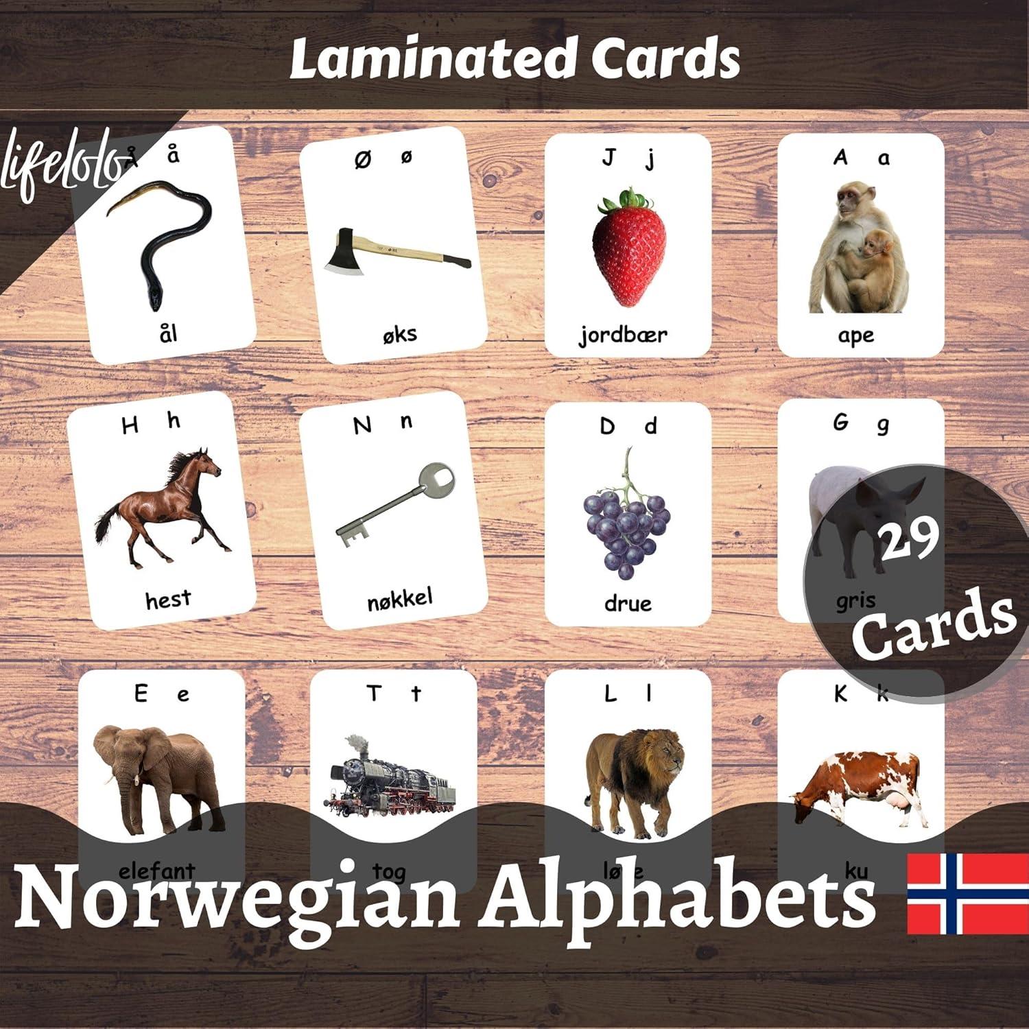 Tarjetas Didácticas Bilingües Noruego-Inglés LifeLoLo - Alfabeto